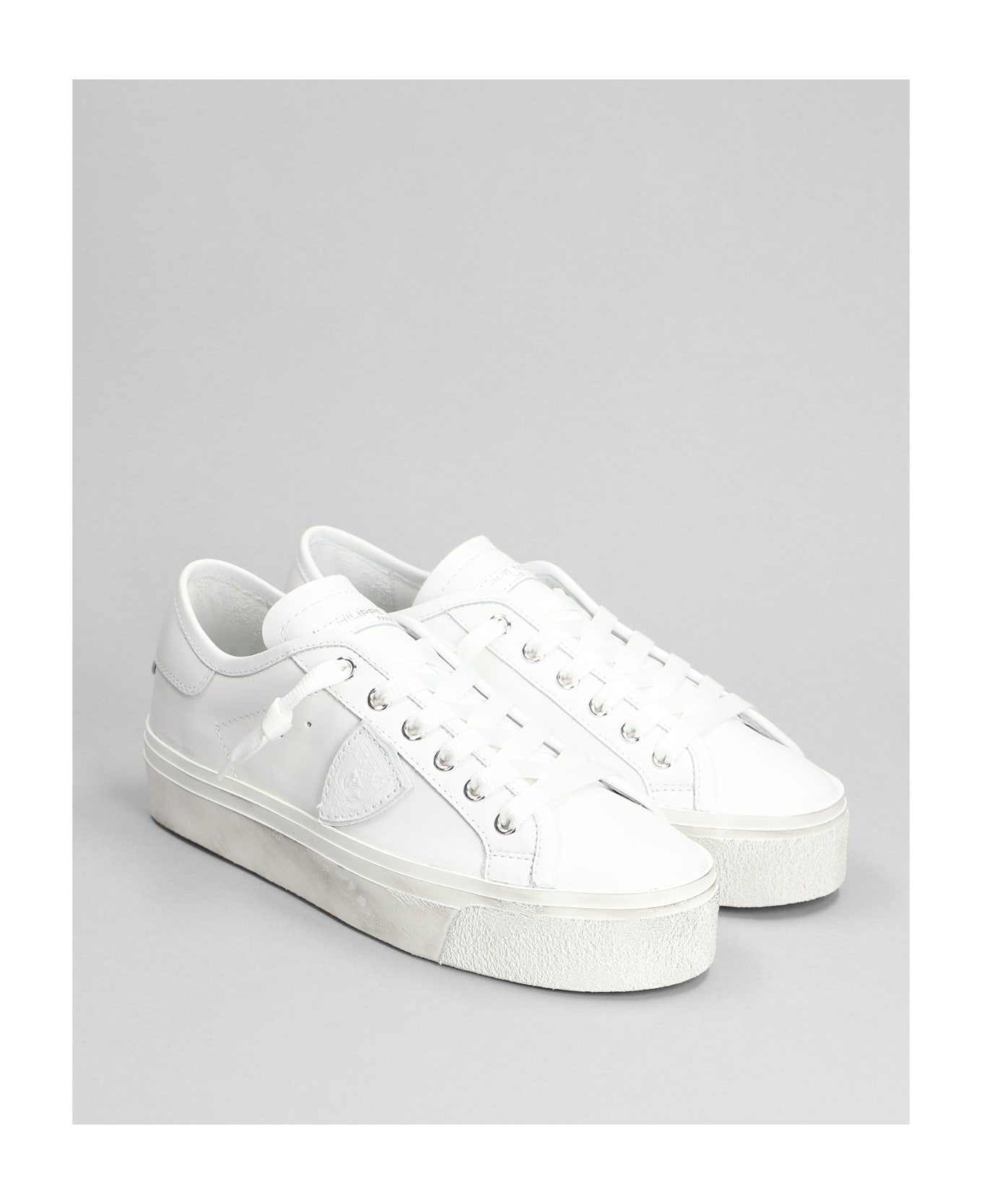 Philippe Model Paris Haute Low Sneakers In White Leather - white