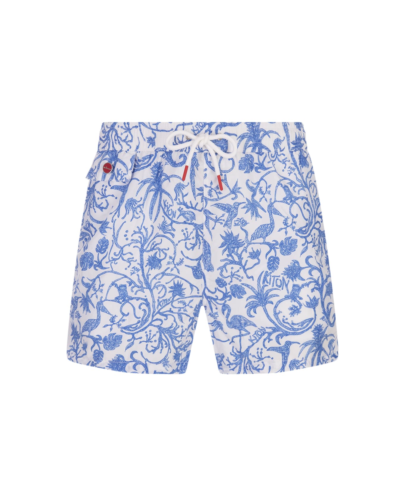 Kiton White Swim Shorts With Blue Fantasy Print - White