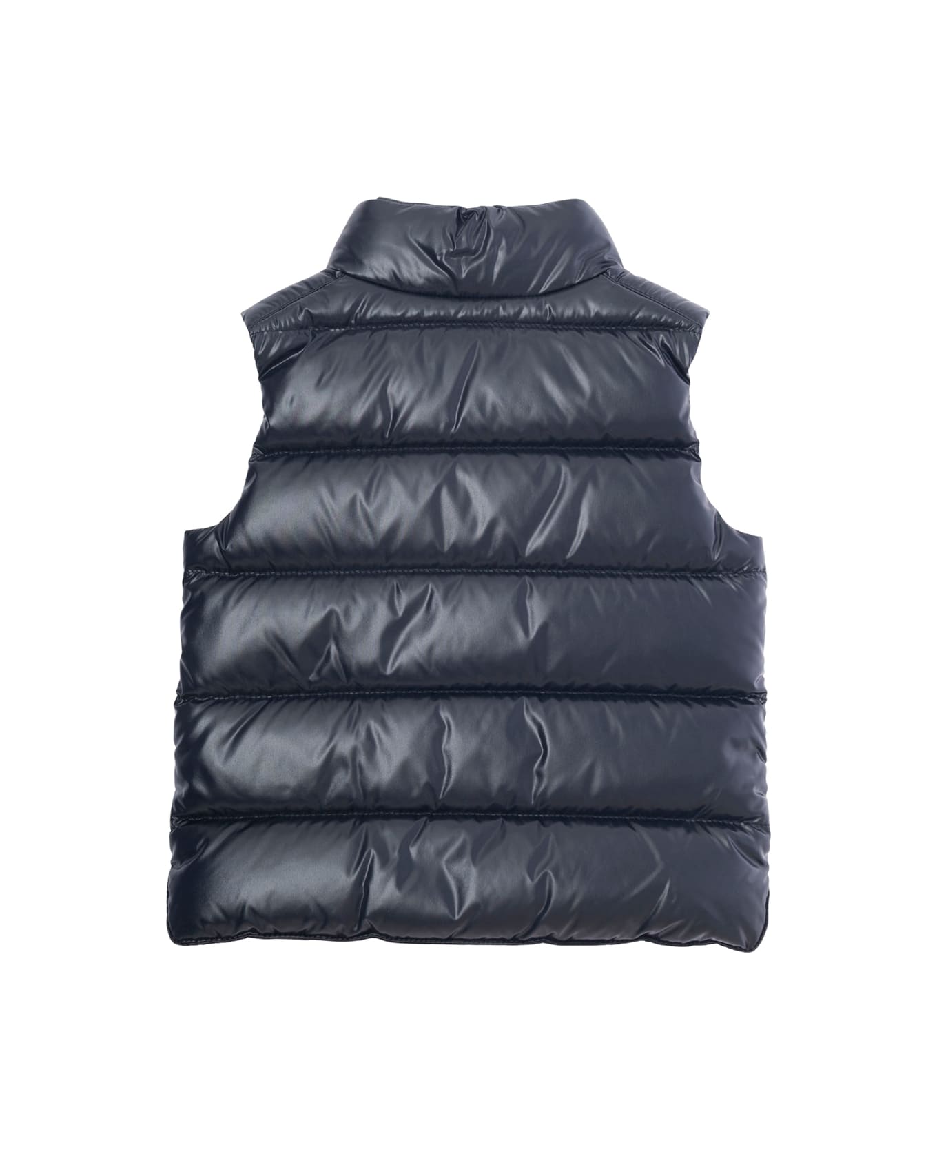 Moncler 'bernard' Blue Sleeveless Down Jacket With Logo Patch In Tech Fabric Baby - Blu