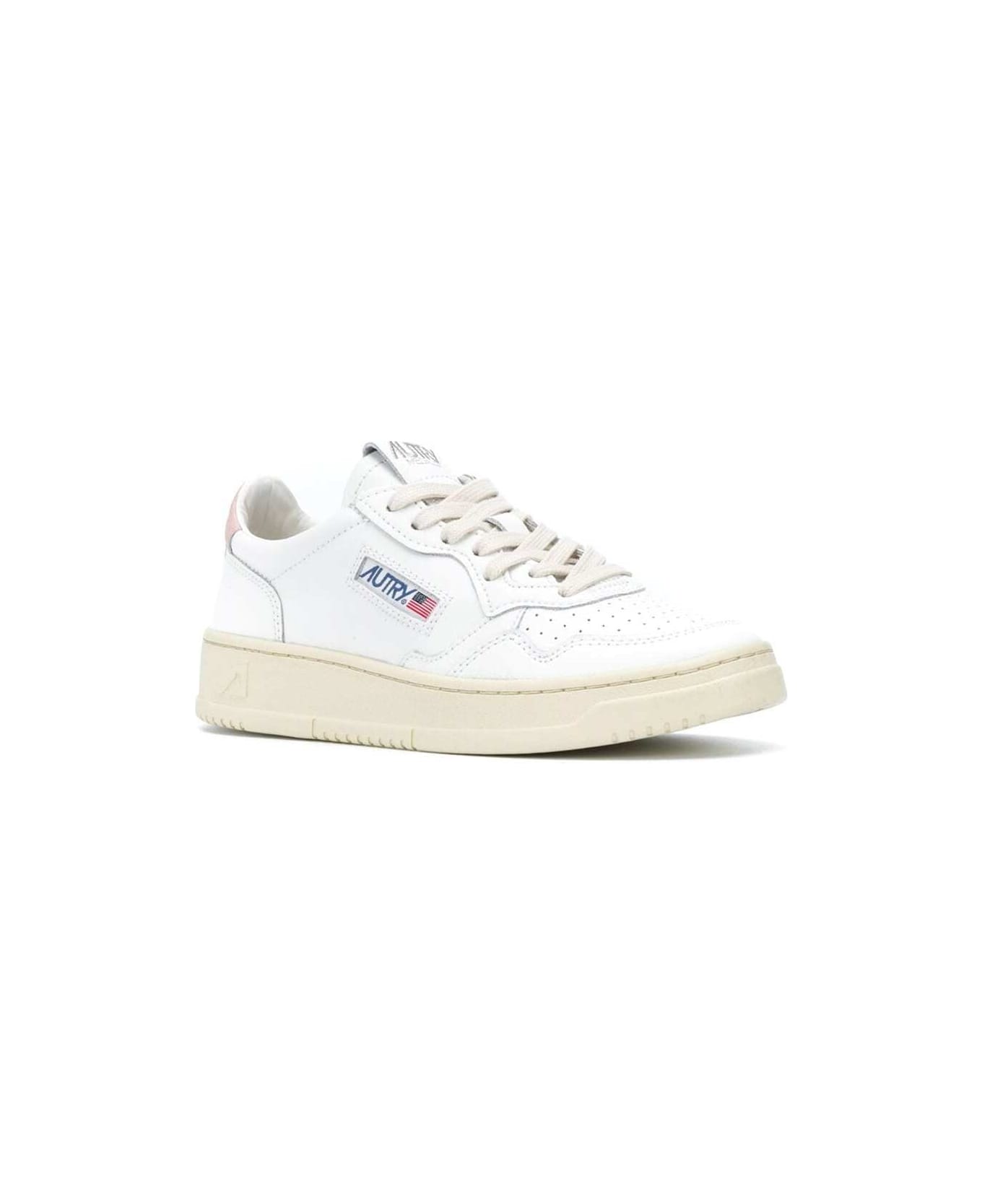 Autry 'medalist' White Low Top Sneakers With Contrasting Heel Tab In Leather Woman - Pink