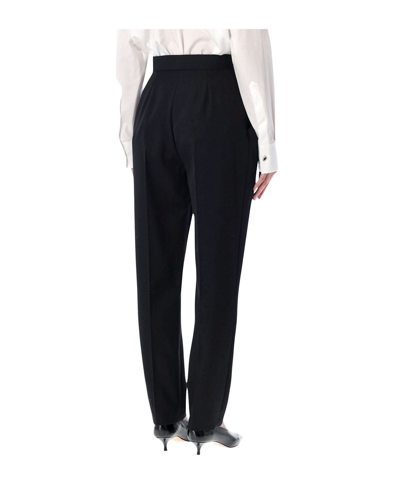 Balmain High-waisted Grain De Poudre Trousers - BLACK