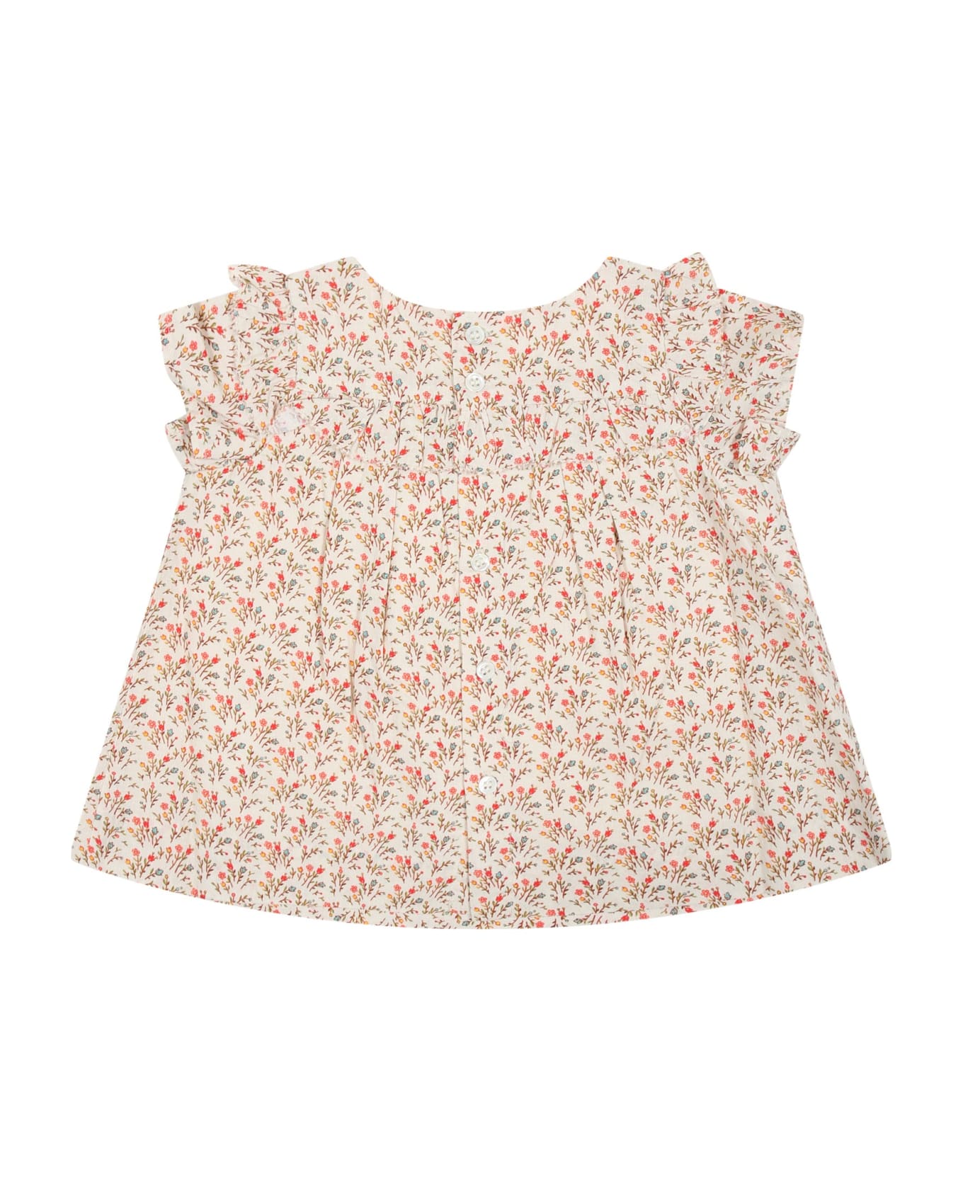 Bonpoint Beige Top For Baby Girl With All-over Floral Pattern - Beige トップス
