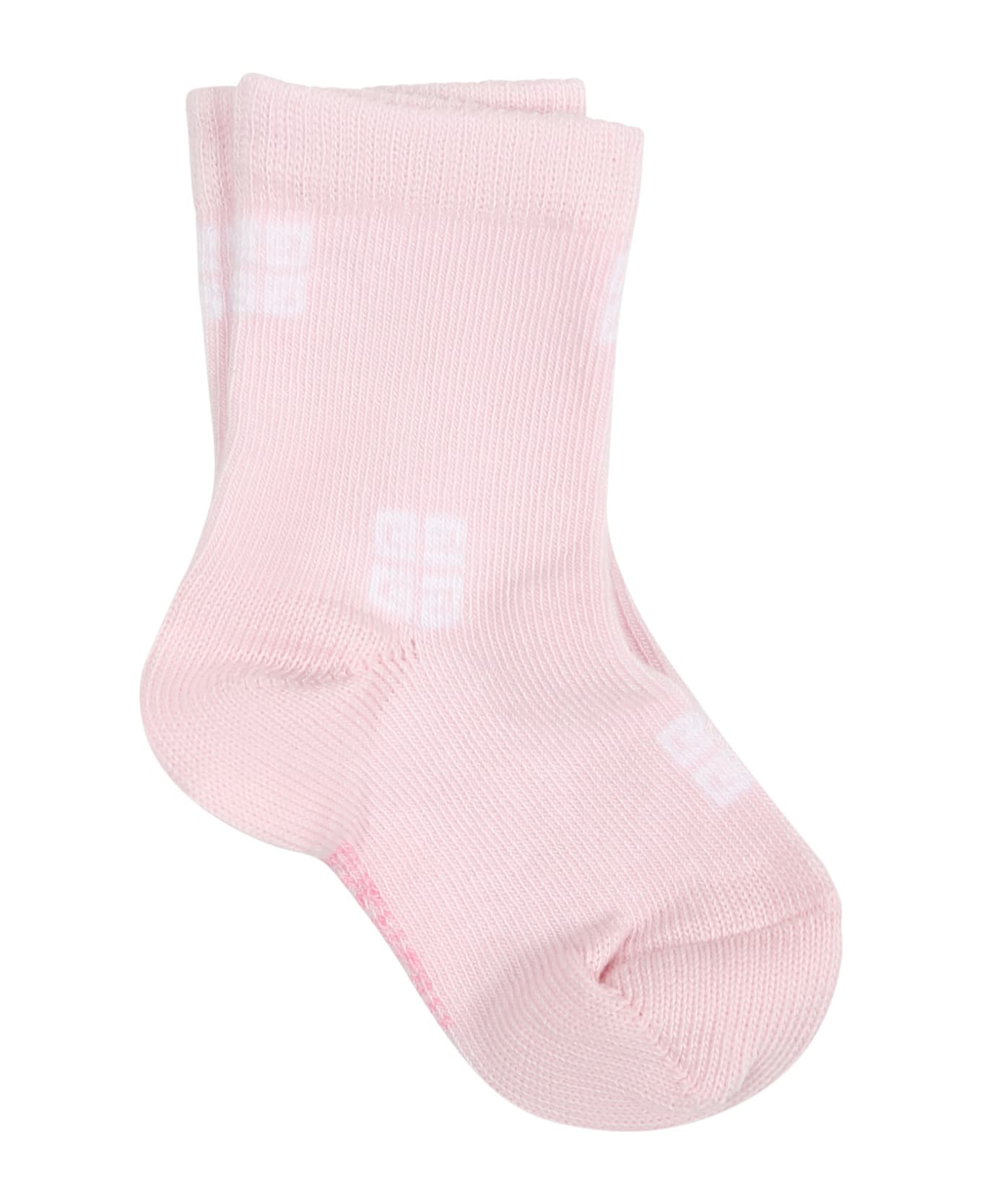Givenchy Pink Socks Set For Baby Girl With Logo - Pink アンダーウェア