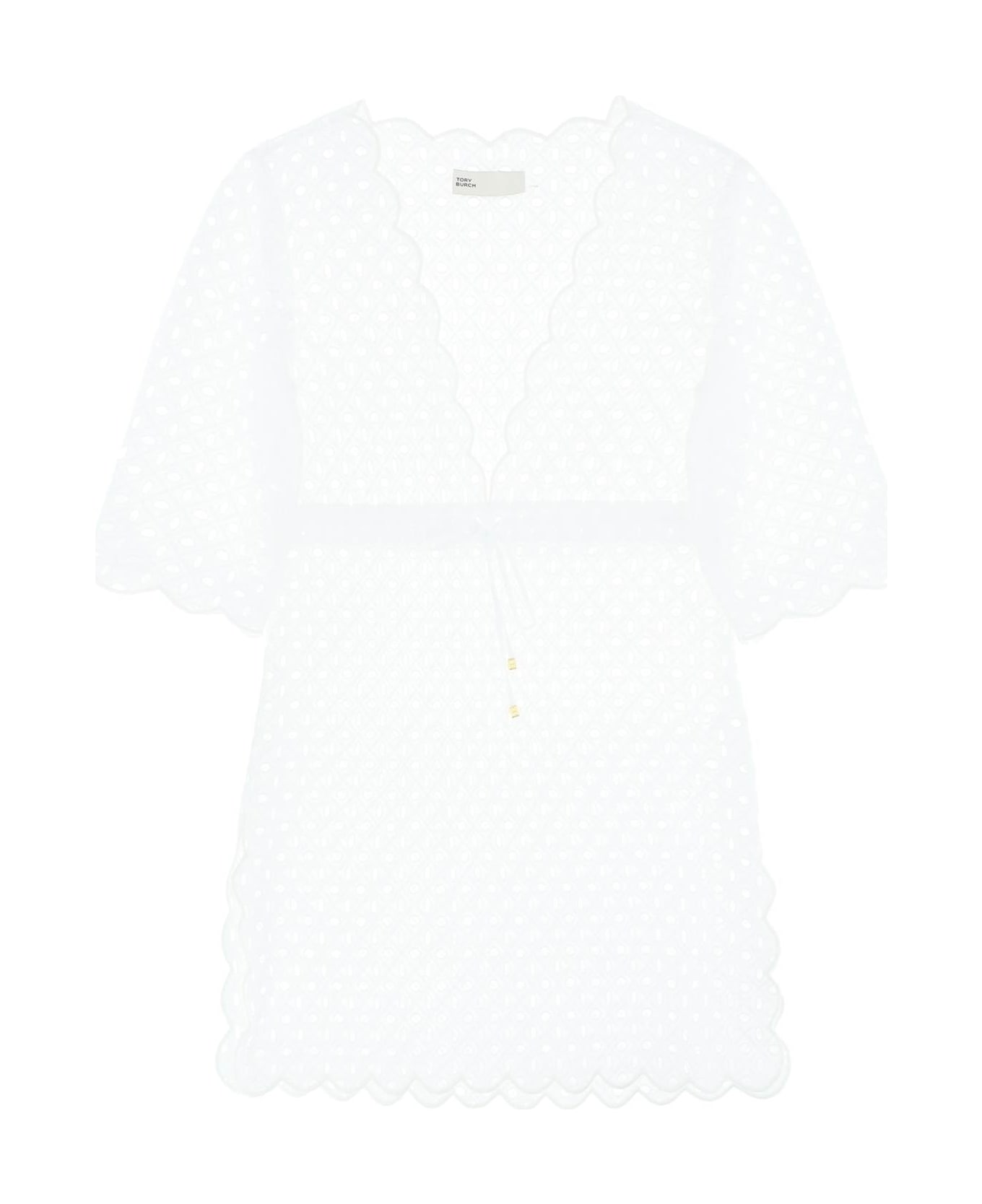 Tory Burch White Sangallo Lace Mini Dress - Bianco