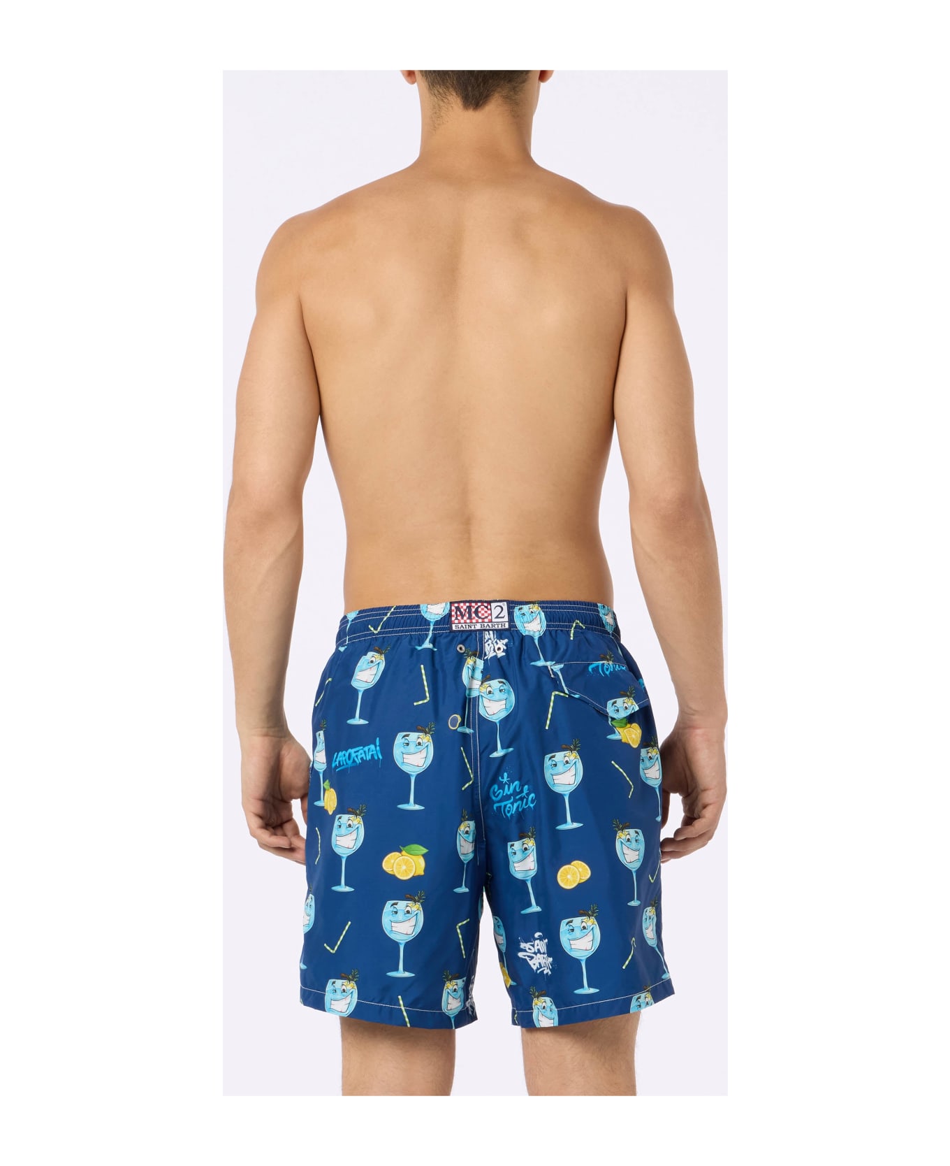 MC2 Saint Barth Man Lightweight Fabric Swim-shorts Lighting With Cryptopuppets Print | Cryptopuppets Special Edition - BLUE