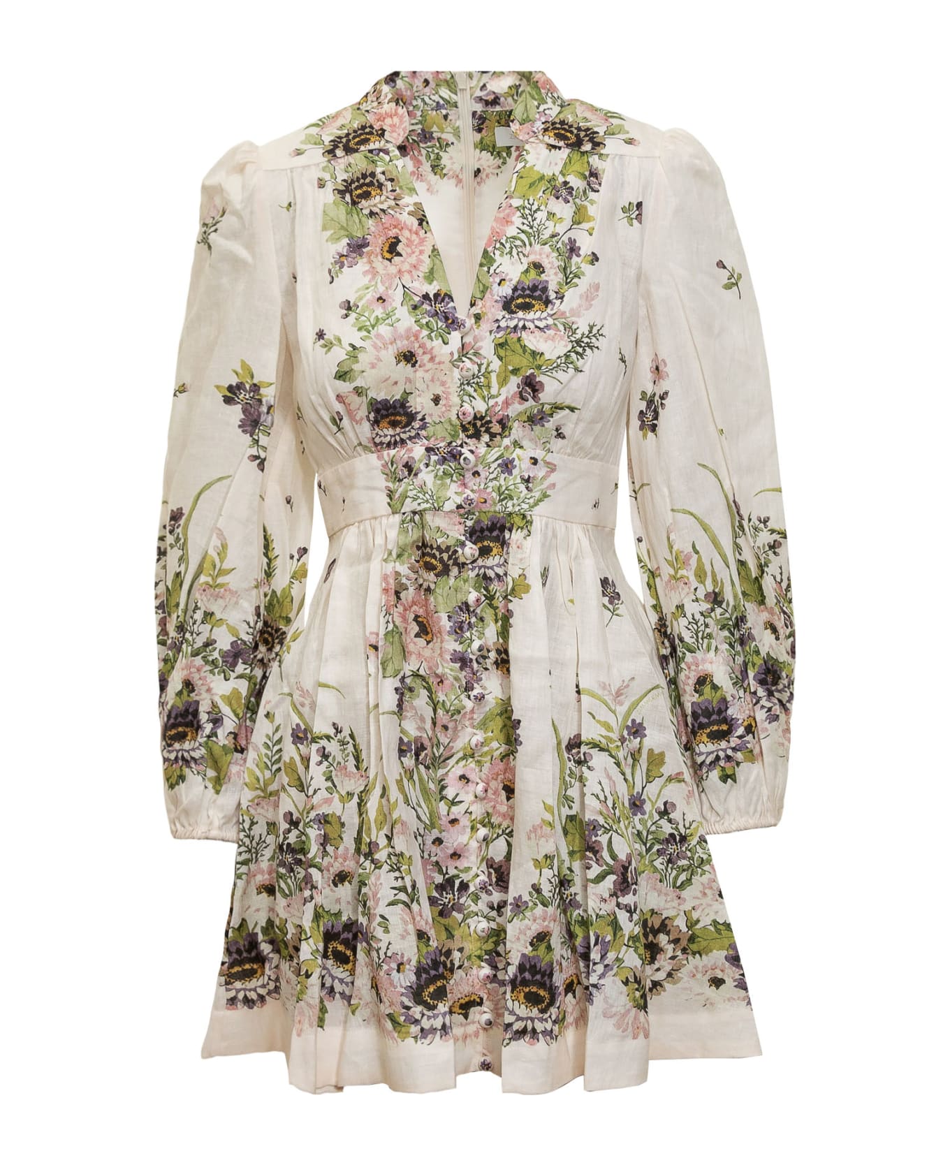 Zimmermann Halliday Plunge Multi Floral Dress - CREAM MULTI FLORAL ワンピース＆ドレス