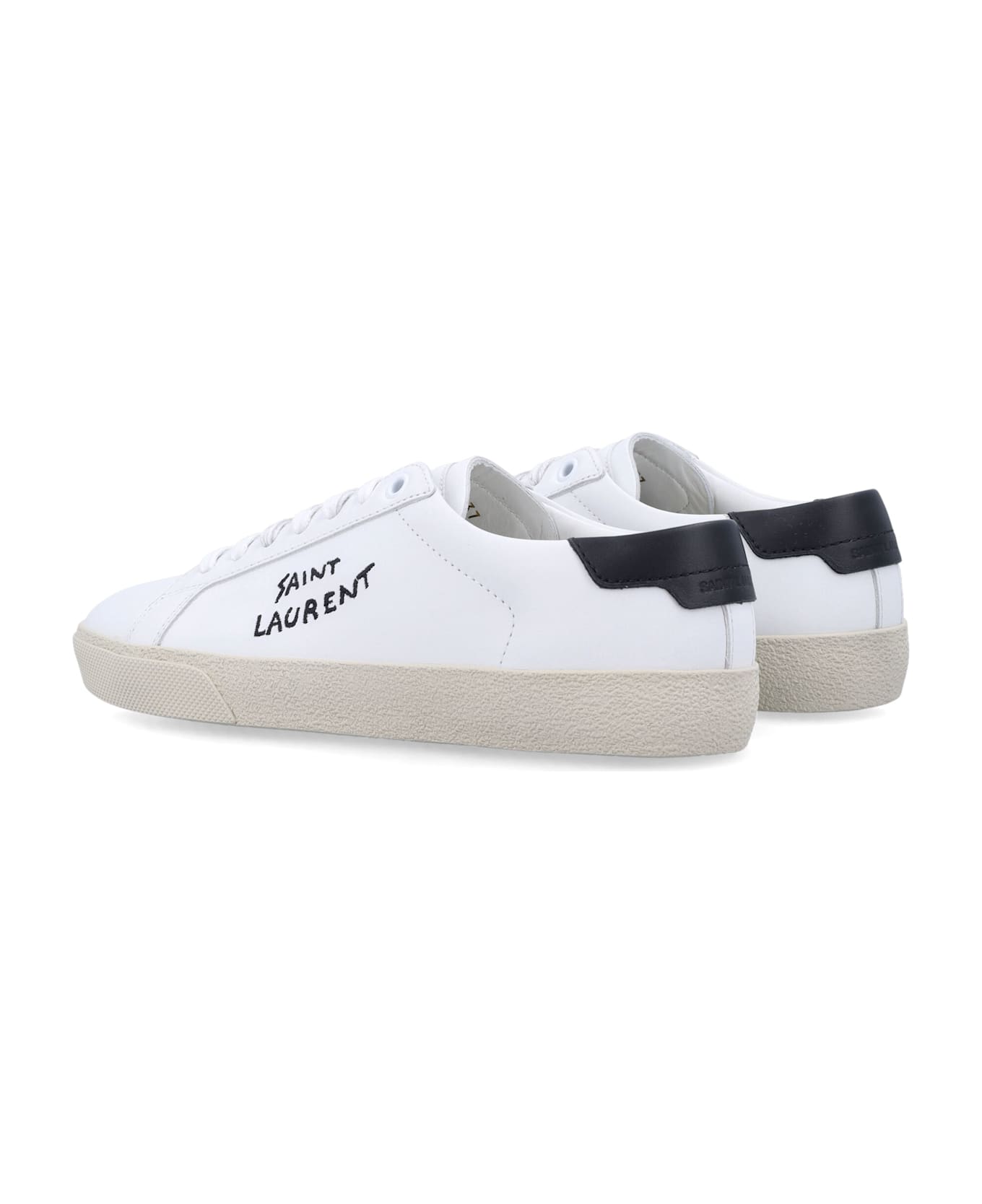 Saint Laurent Court Classic Sl/06 White Leather Sneakers With Black Heel Tab - WHITE BLACK