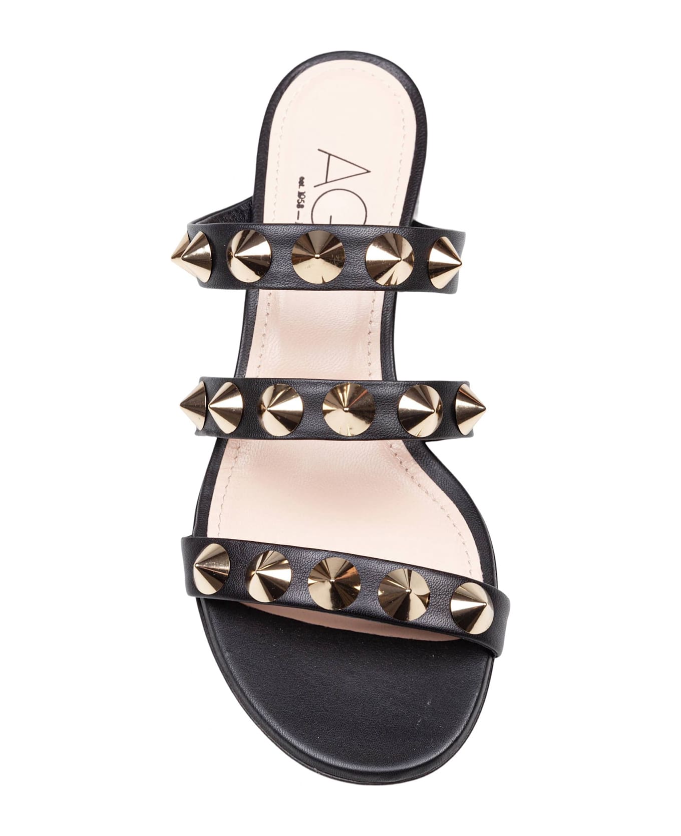 AGL Mule Lala Spike In Black Leather With Applied Studs - Black