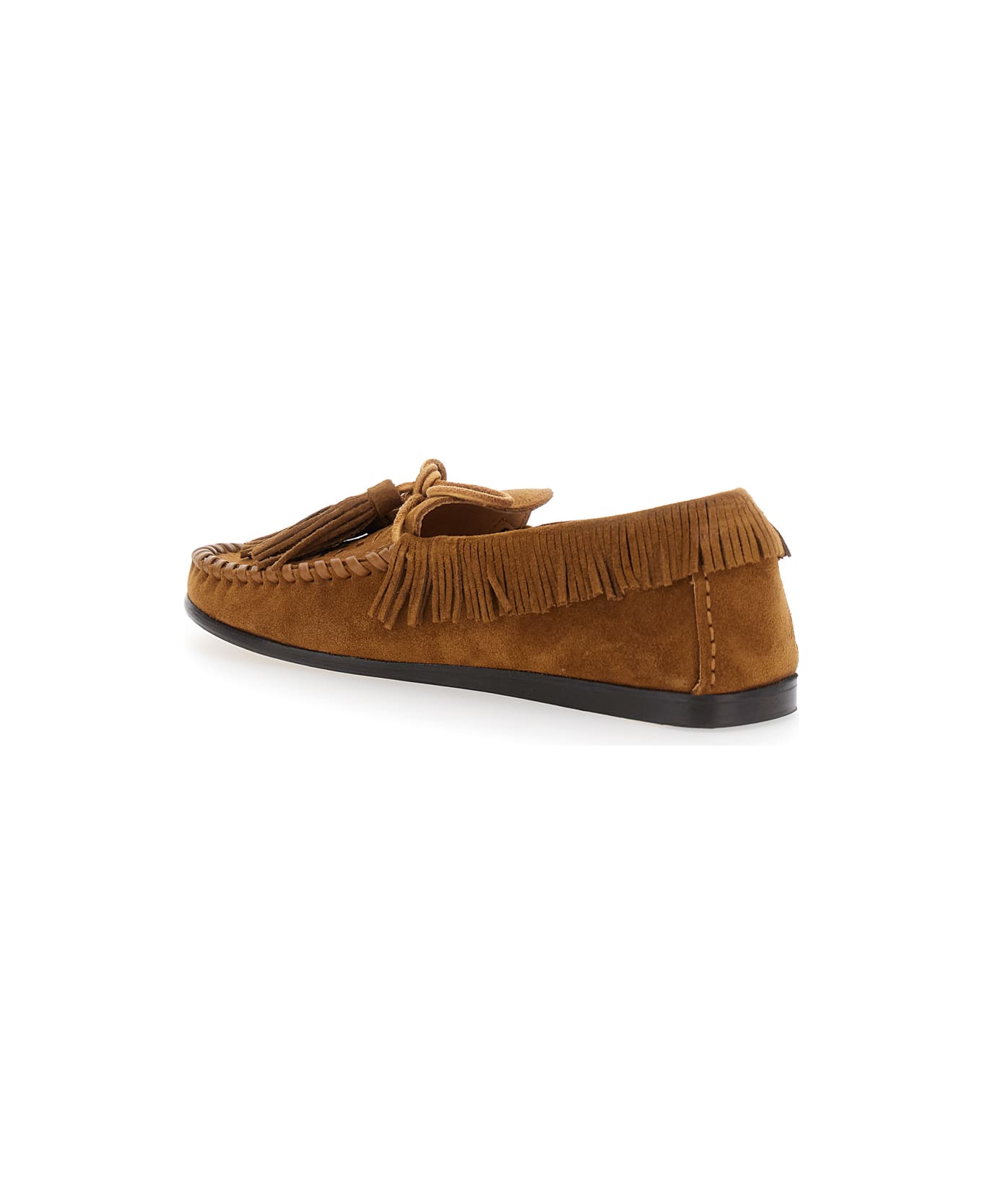 Isabel Marant 'fitza' Brown Loafers With Fringed Details And Front Bow In Suede Woman - COGNAC