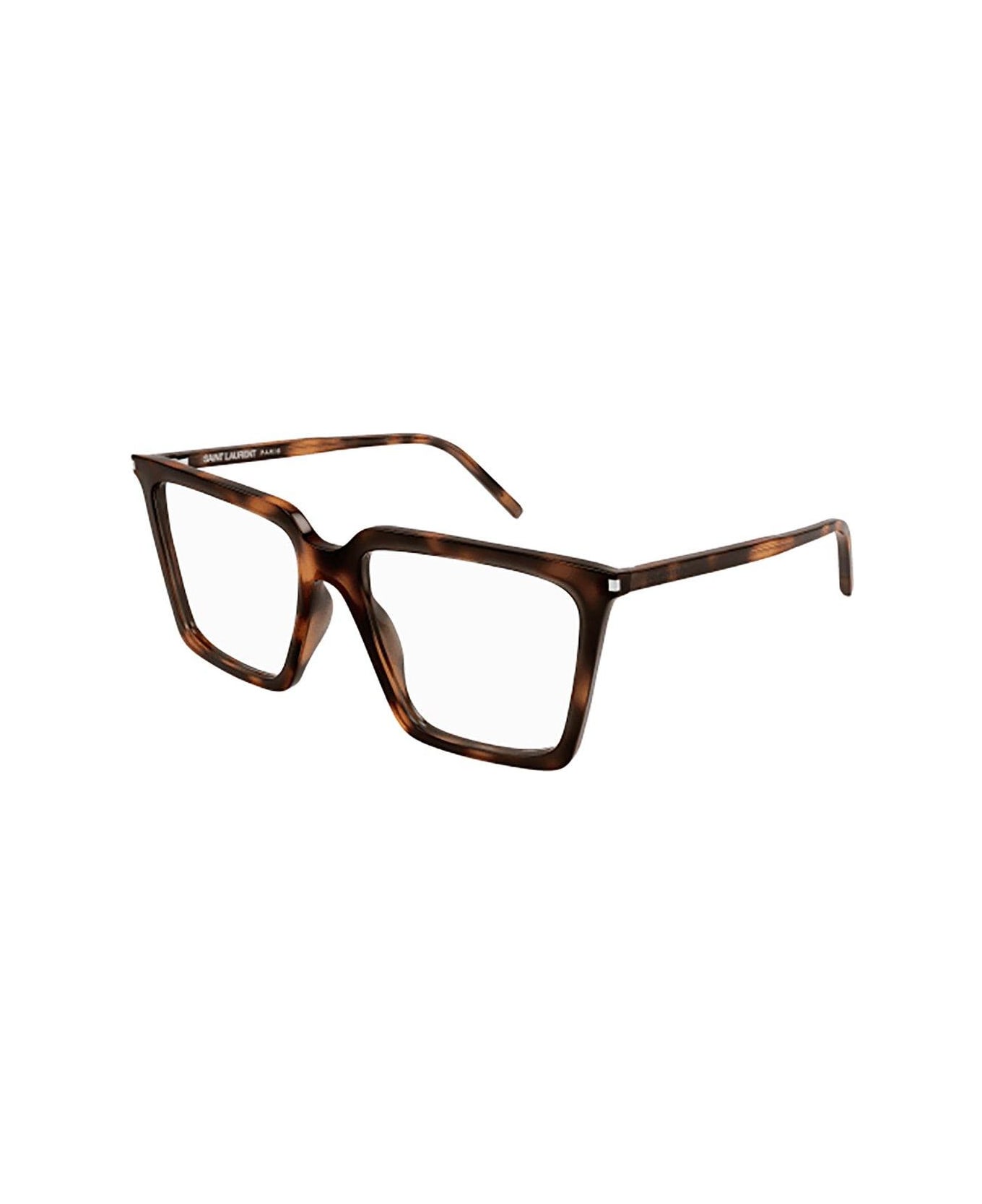 Saint Laurent Eyewear Square Frame Glasses - 002 havana havana transpa