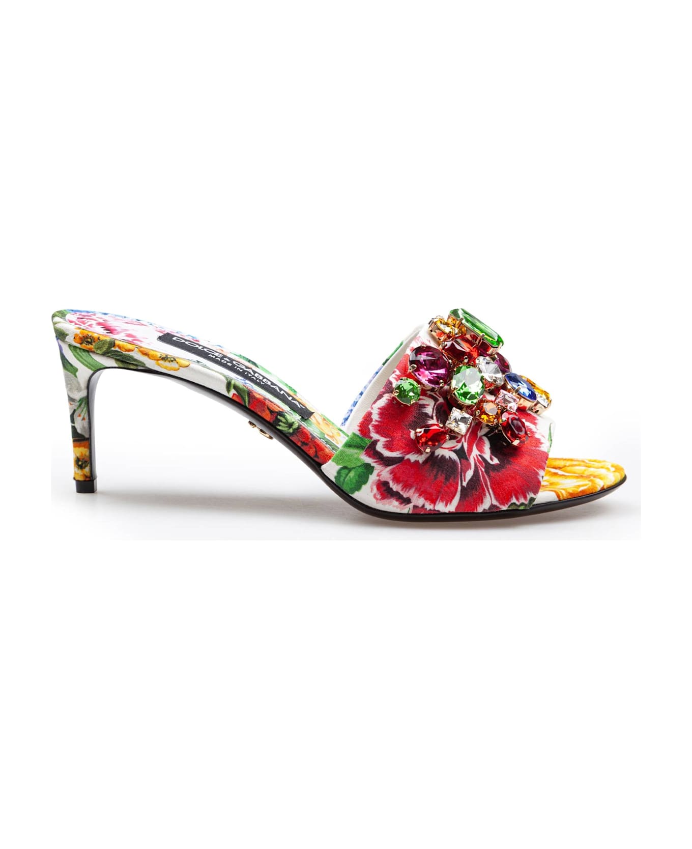 Dolce & Gabbana Mule In Brocade With Applied Stones - Flowers