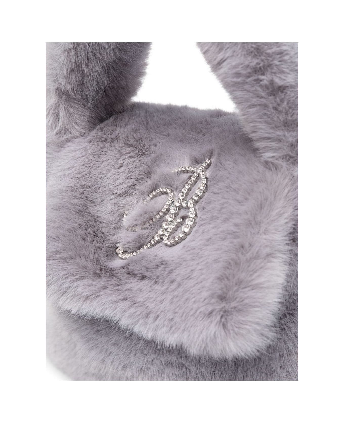 Blumarine Grey Faux Fur Mini Bag With Flap And Logo - Ice Grey