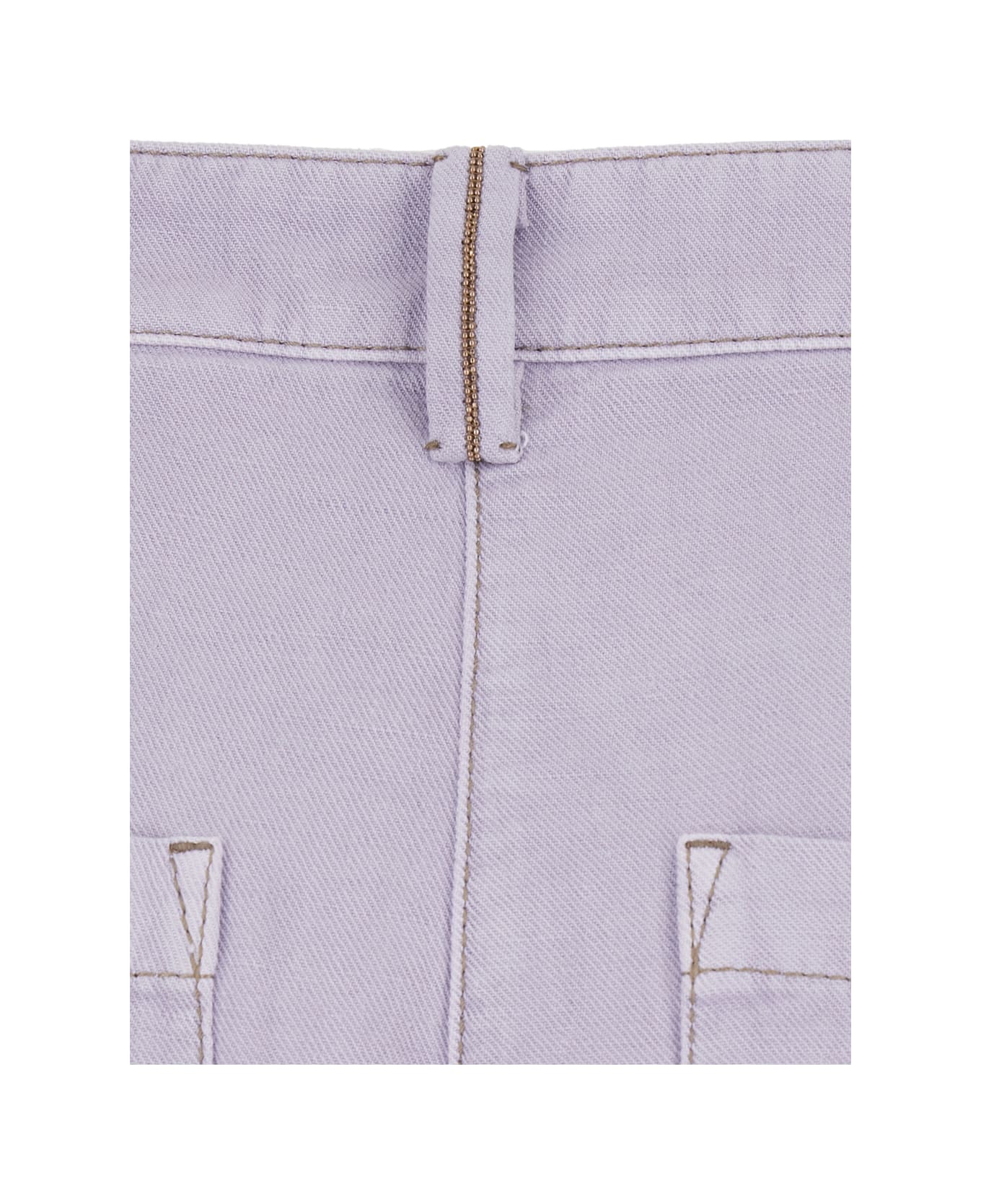 Brunello Cucinelli Violet Pants With Monil Detail On The Loop And Wide Leg In Cotton And Linen Blend Woman - Violet
