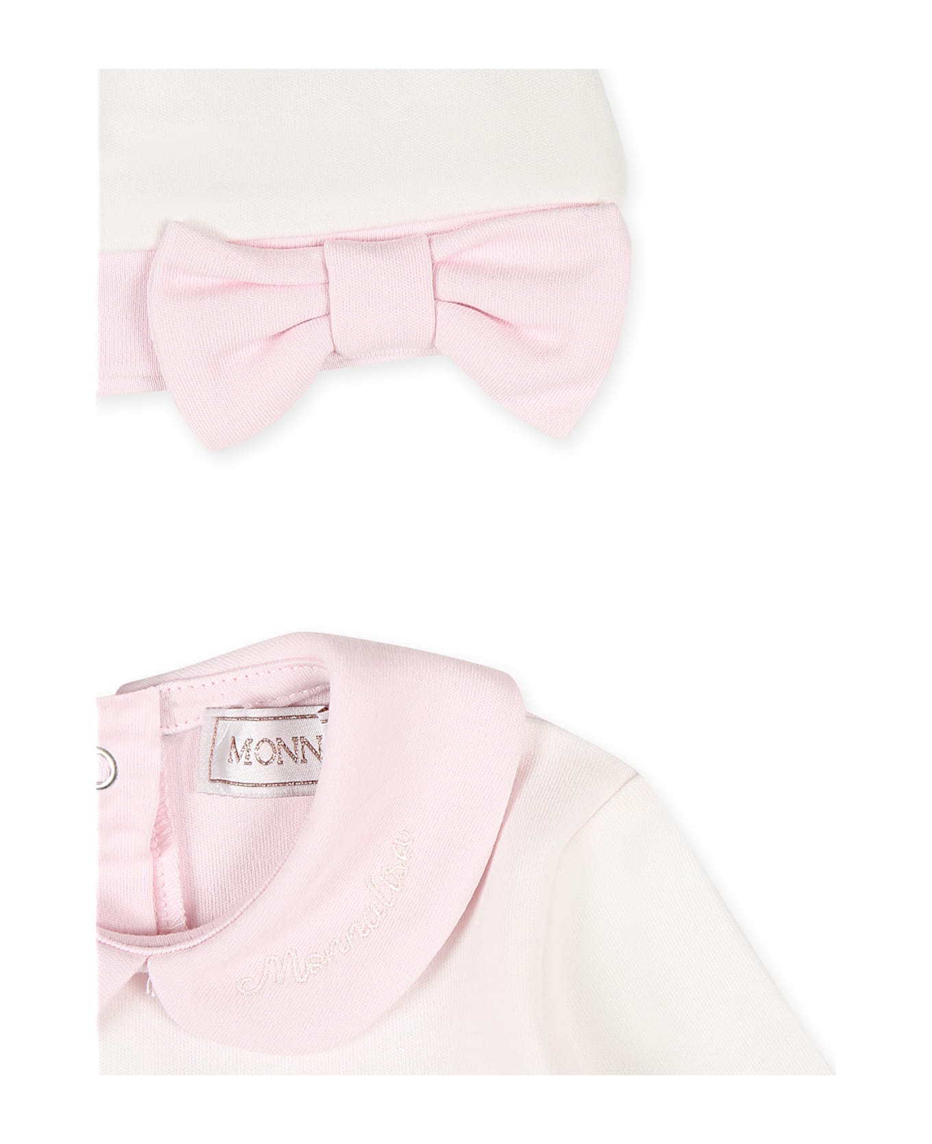 Monnalisa Pink Babygrow Set For Baby Girl With Logo - Pink ボディスーツ＆セットアップ