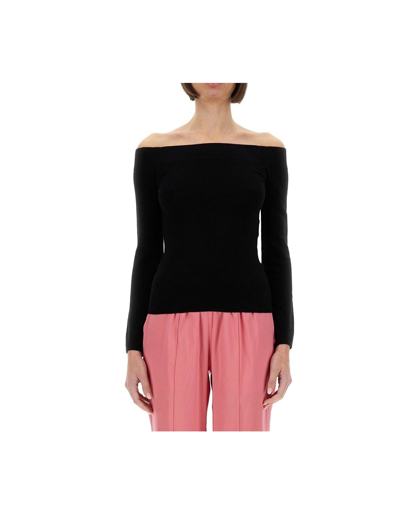 Tom Ford Off-shoulder Long-sleeved Knitted Top - BLACK