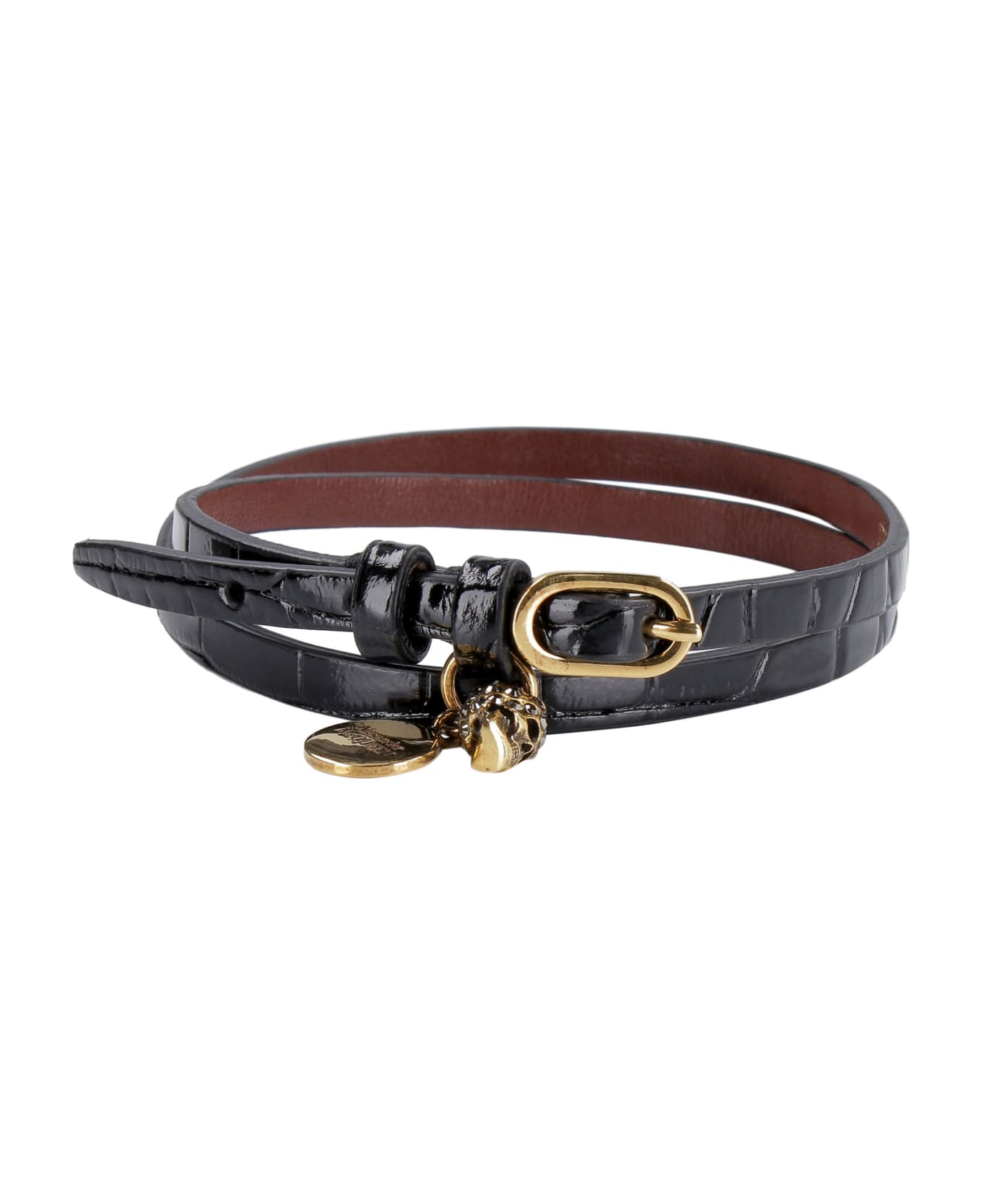 Alexander McQueen Leather Bracelet With Metal Logo Pendant And Skull