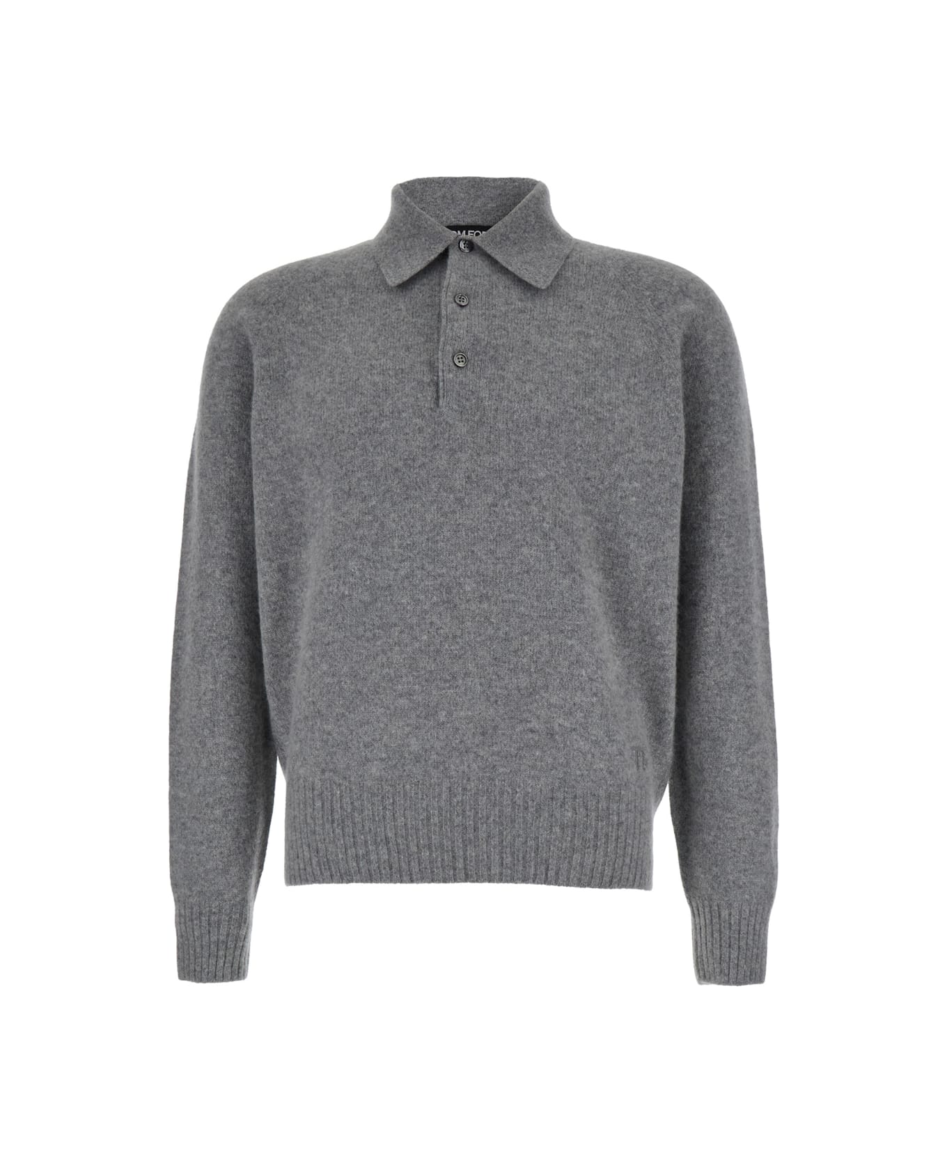 Tom Ford Grey Long Sleeve Polo Shirt With Tonal Embroidery In Cashmere Man - Grey