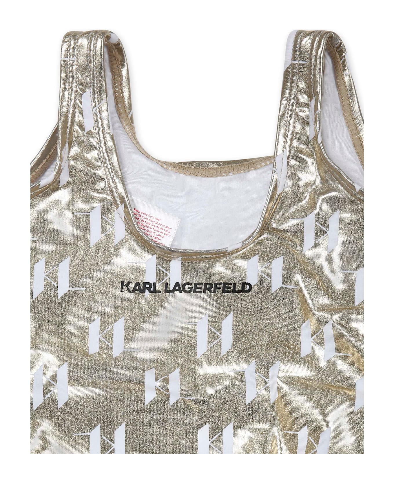 Karl Lagerfeld Kids Gold Swimsuit For Baby Girl With Logo - Gold