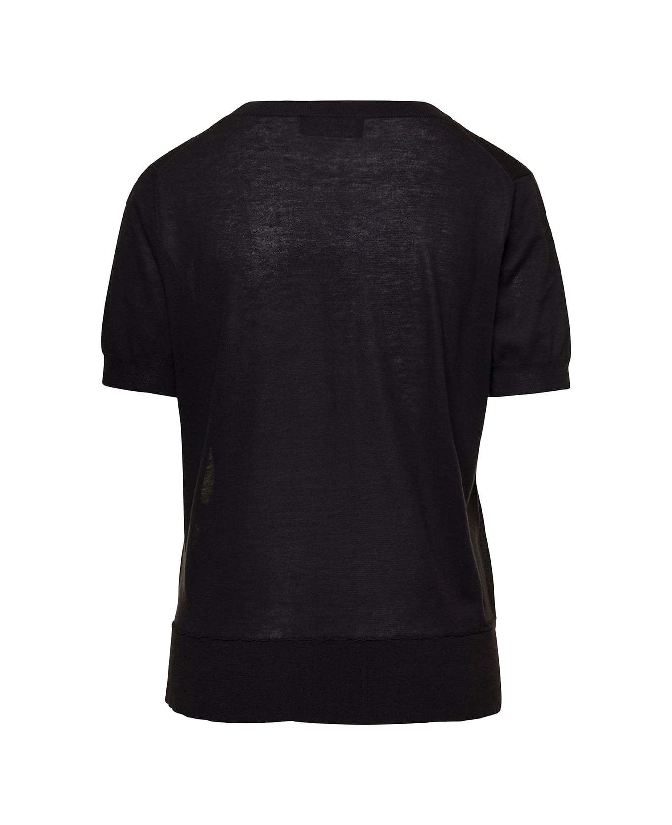 Gabriele Pasini Black Knit T-shirt With Logo Embroidery Woman - Blu