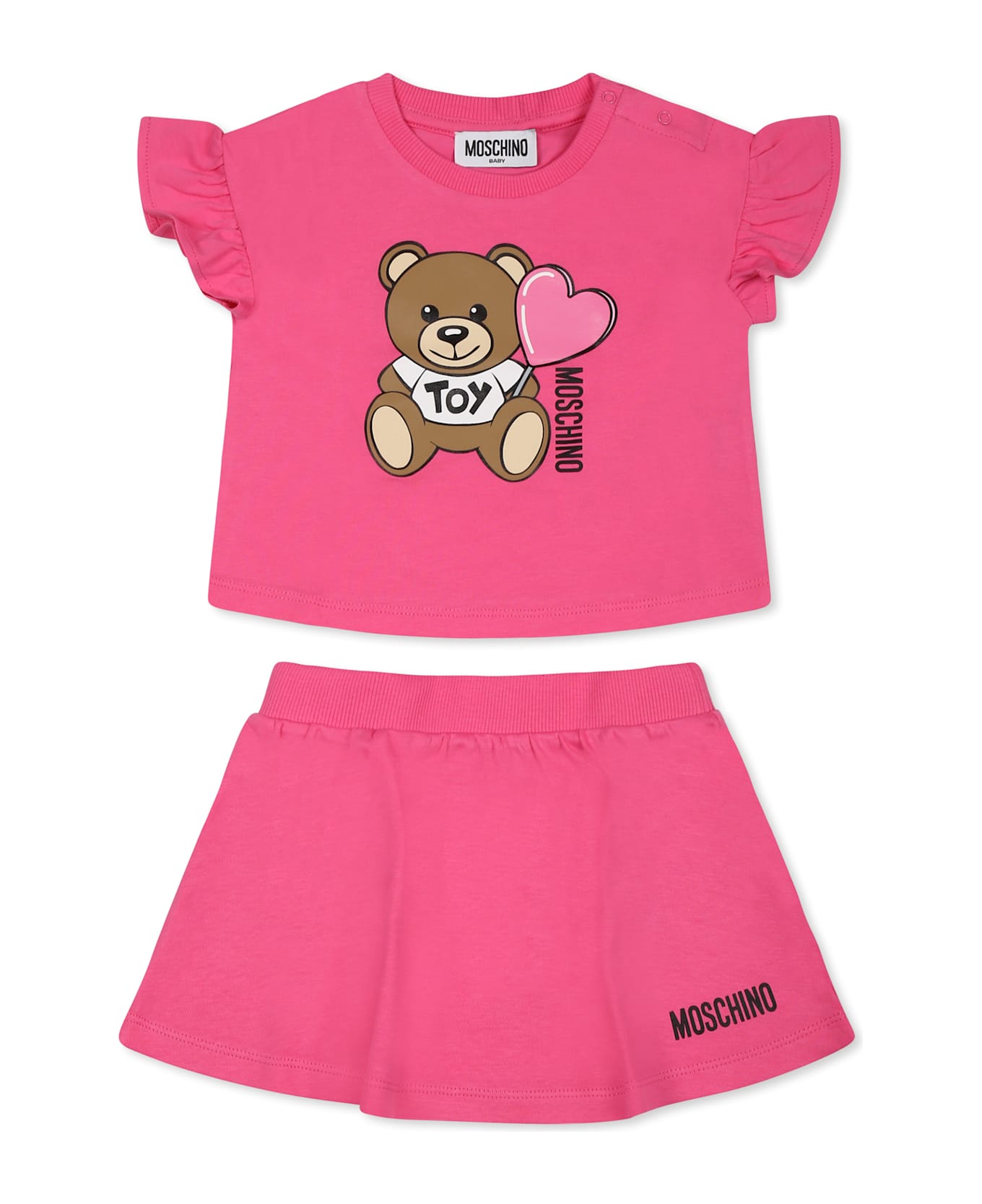 Moschino Fuchsia Suit For Baby Gir With Teddy Bear - Fuchsia