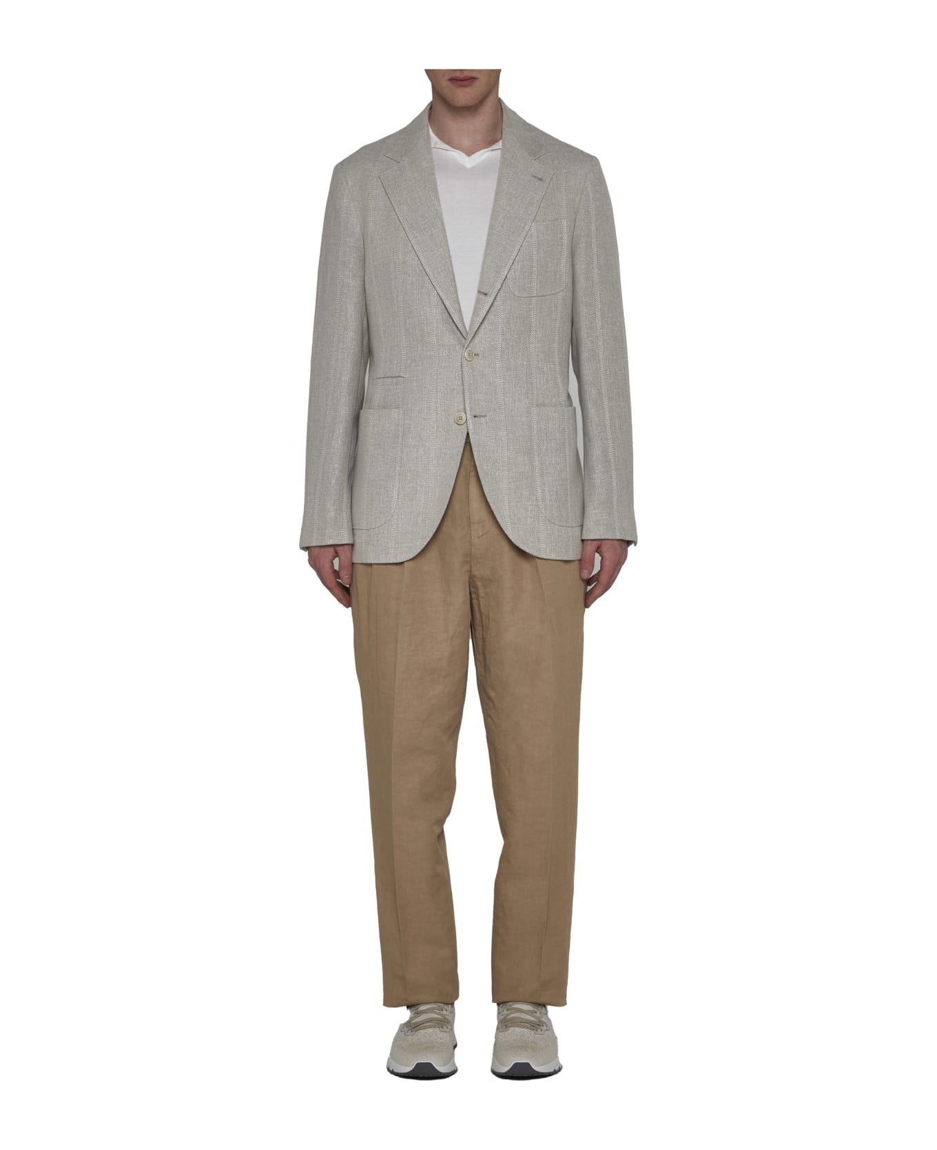 Brunello Cucinelli Leisure Fit Trousers In Linen And Cotton Gabardine - Beige ボトムス