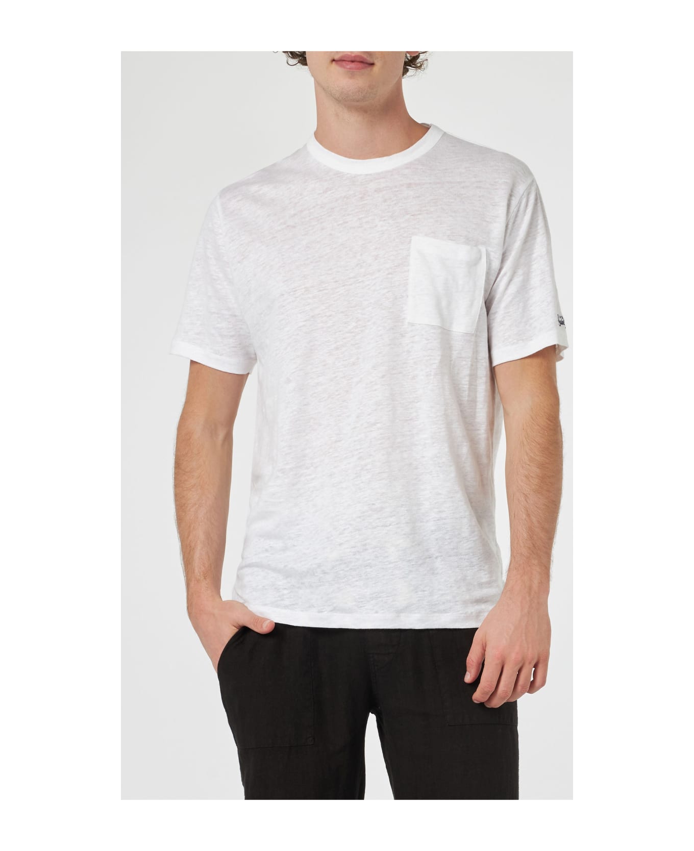 MC2 Saint Barth Man Off-white Linen Jersey T-shirt Ecstasea With Pocket - WHITE