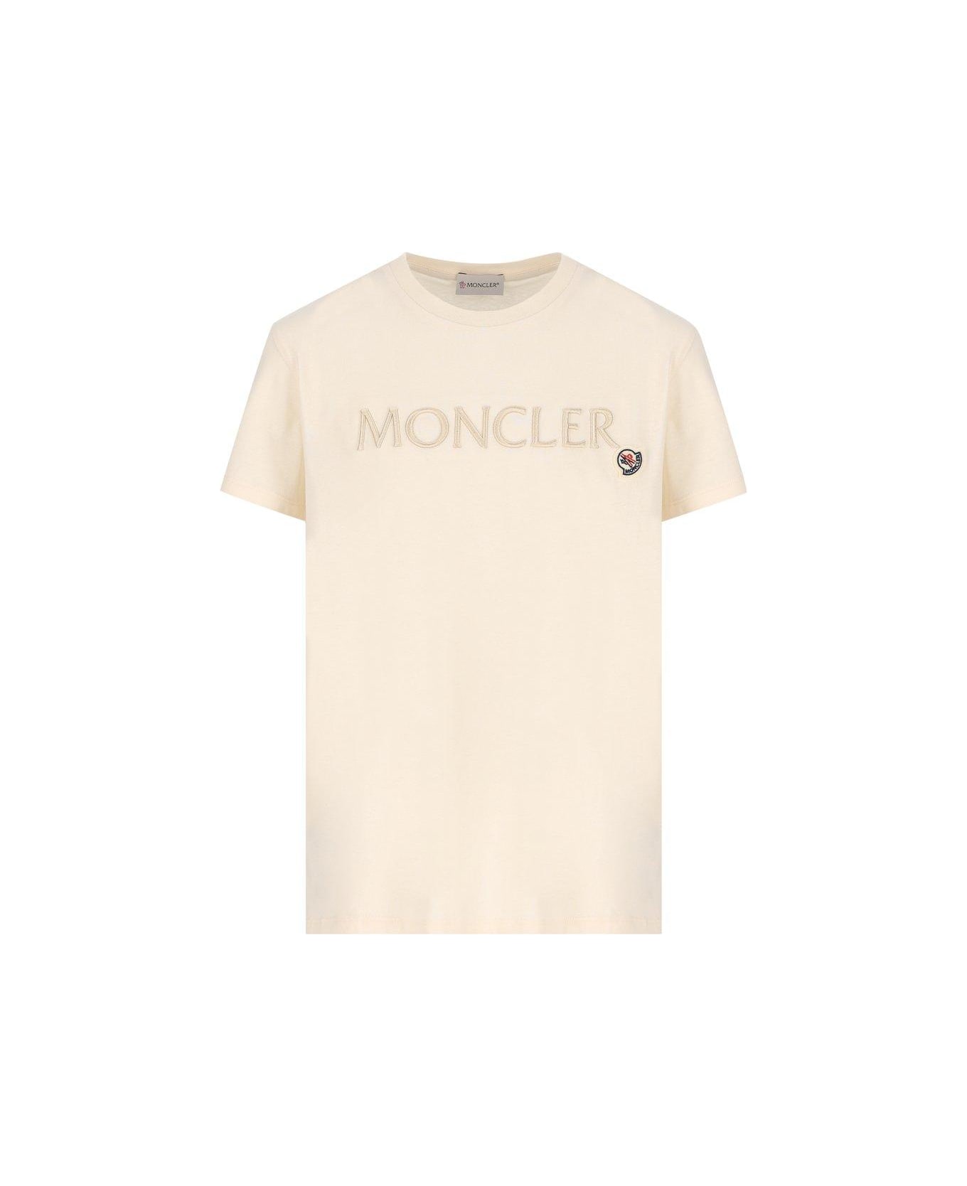 Moncler Logo Embroidered Crewneck T-shirt - Bianco