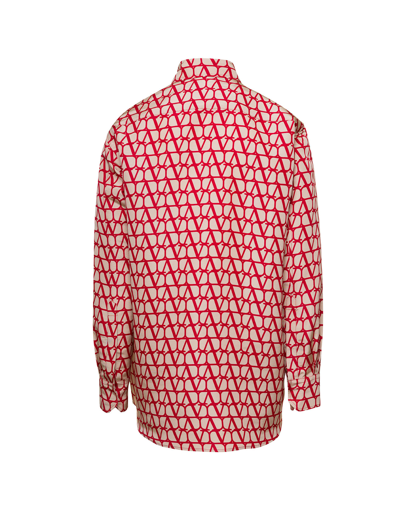 Valentino Red Toile Iconographe Shirt With Logo Print All-over In Silk Man - RED