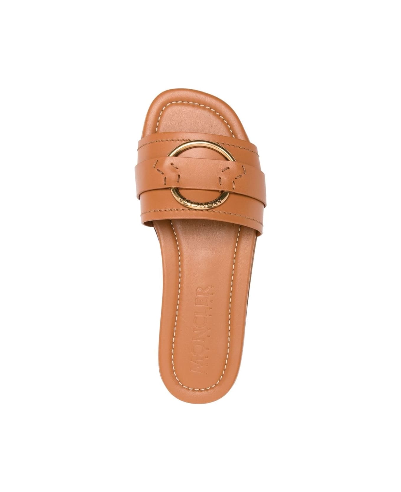 Moncler Brown Leather Bell Slide S - Brown