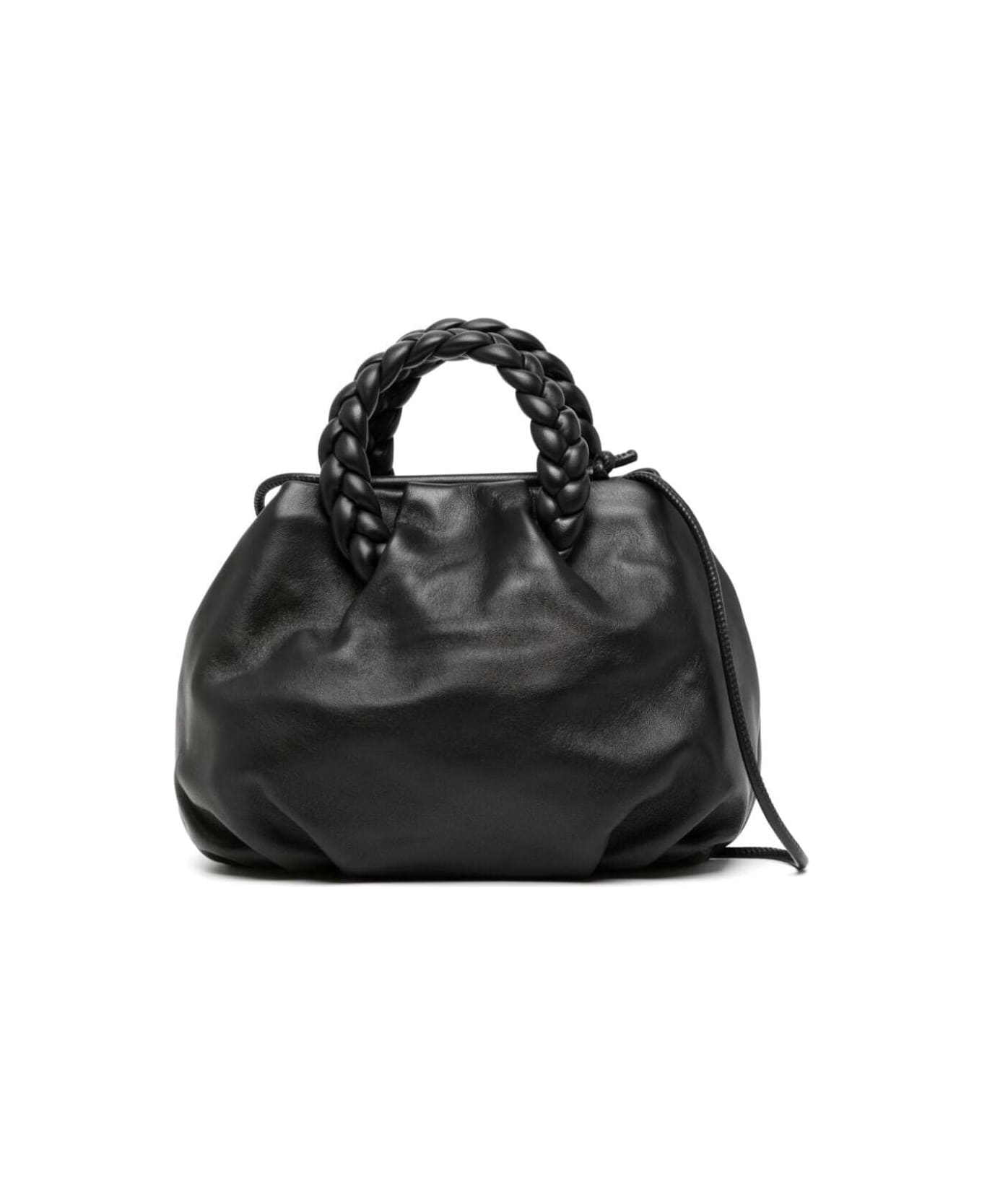 Hereu 'bombon M' Black Handbag With Braided Handles In Shiny Leather Woman - Black