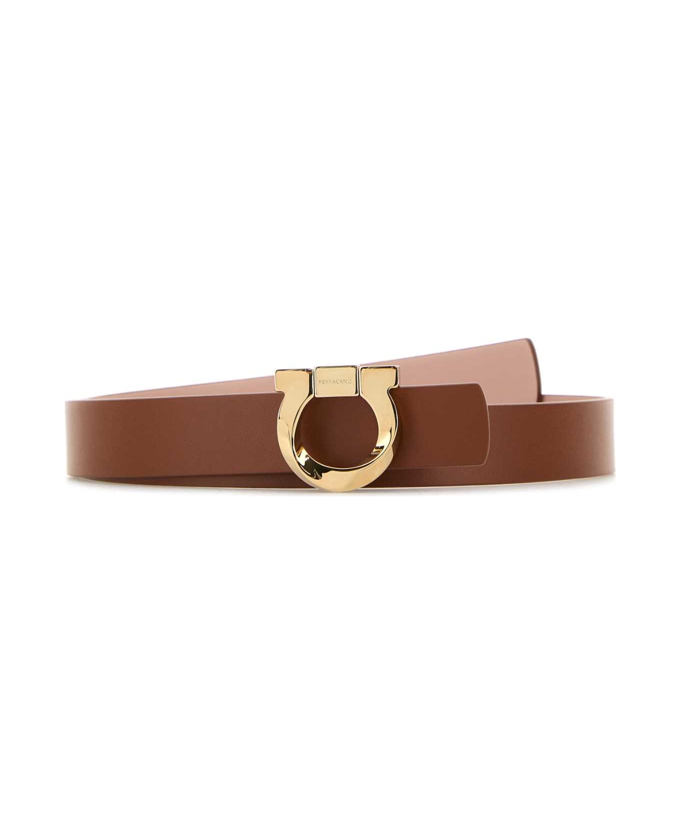 Ferragamo Powder Pink Leather Reversible Belt - NEWCOGNACROSE