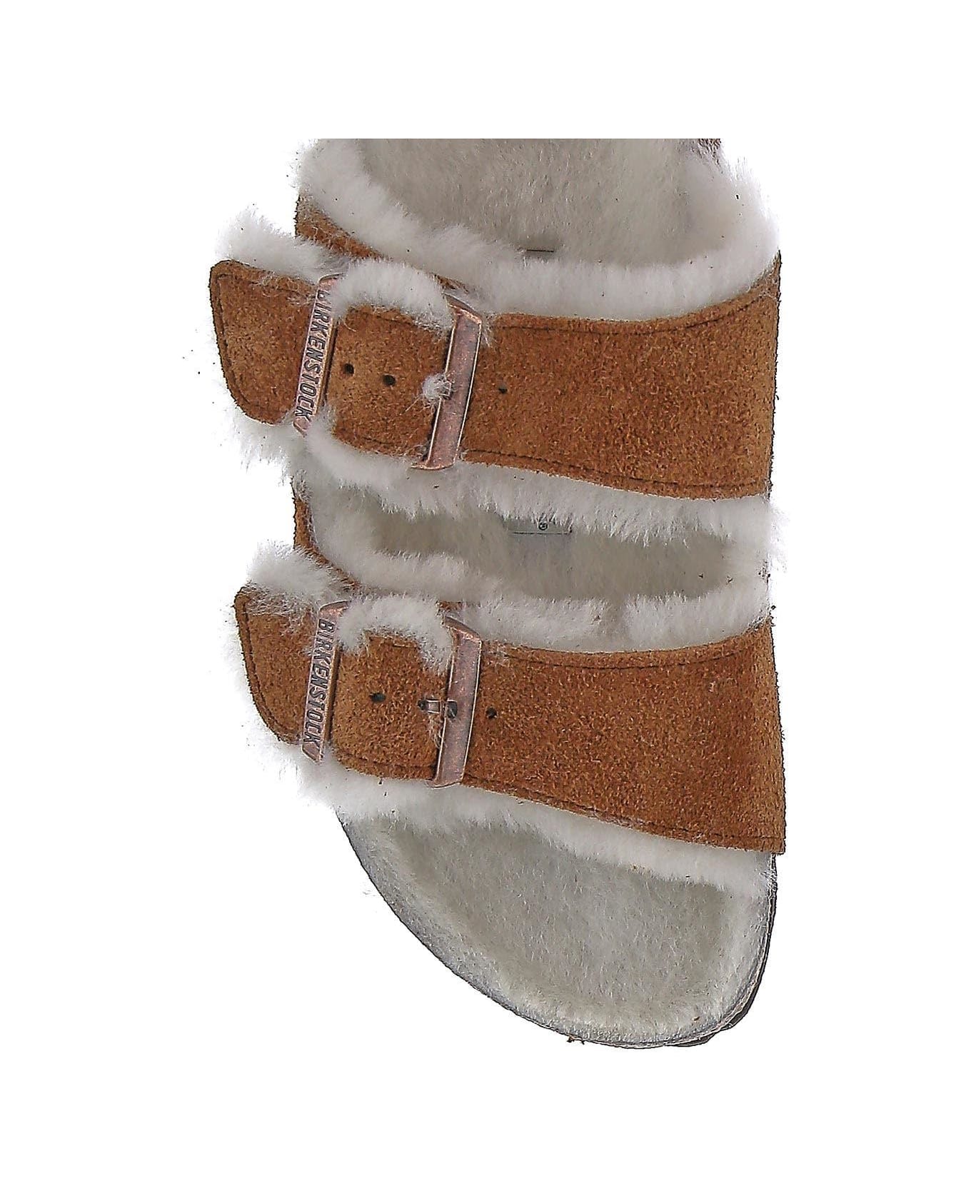 Birkenstock Arizona Shearling Slippers - Leather Brown