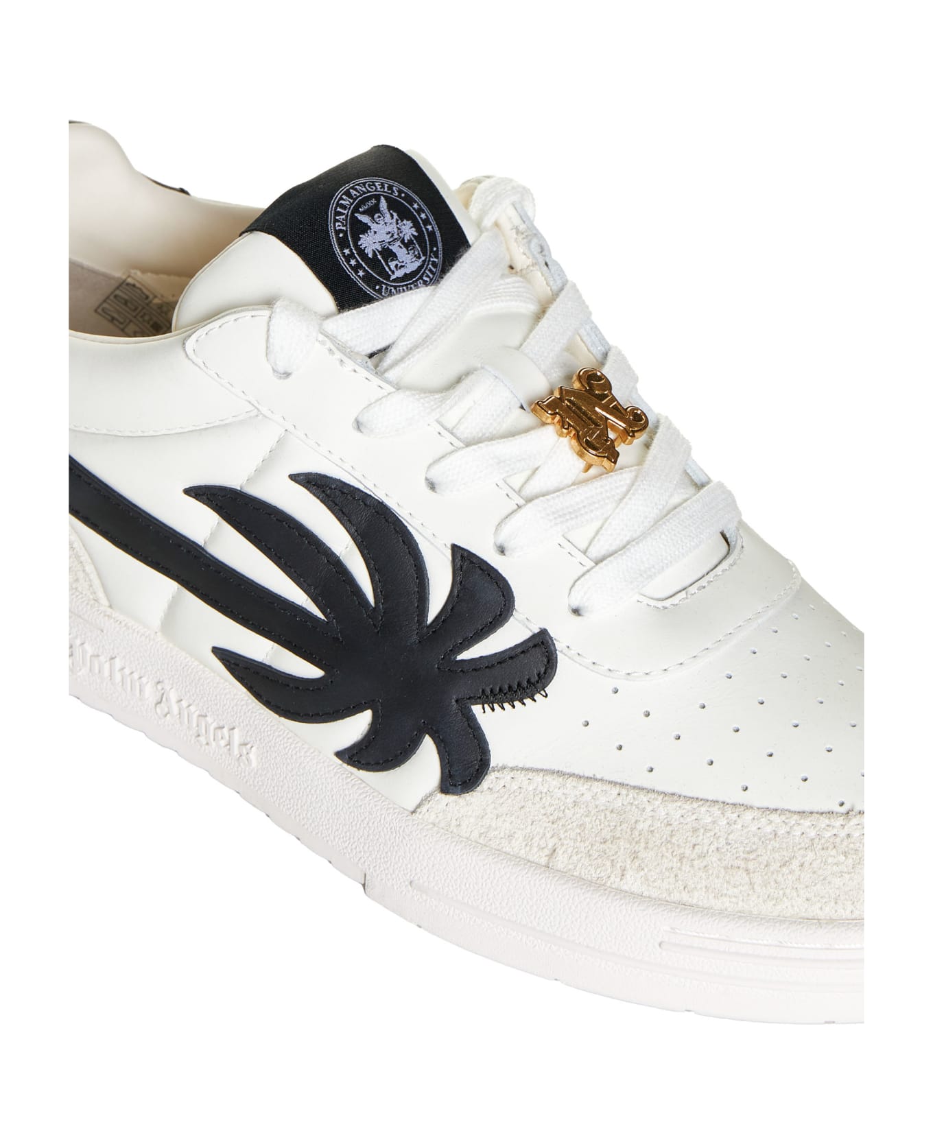 Palm Angels 'palm Beach University' White Leather Sneakers - White BLACK