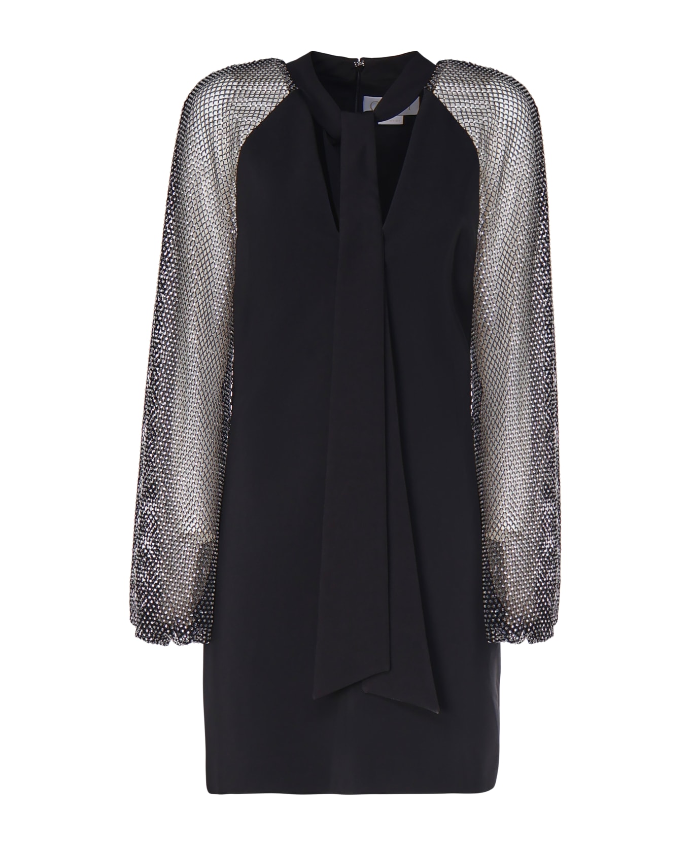 Genny Short Dress With Wide Mesh Sleeves - Black