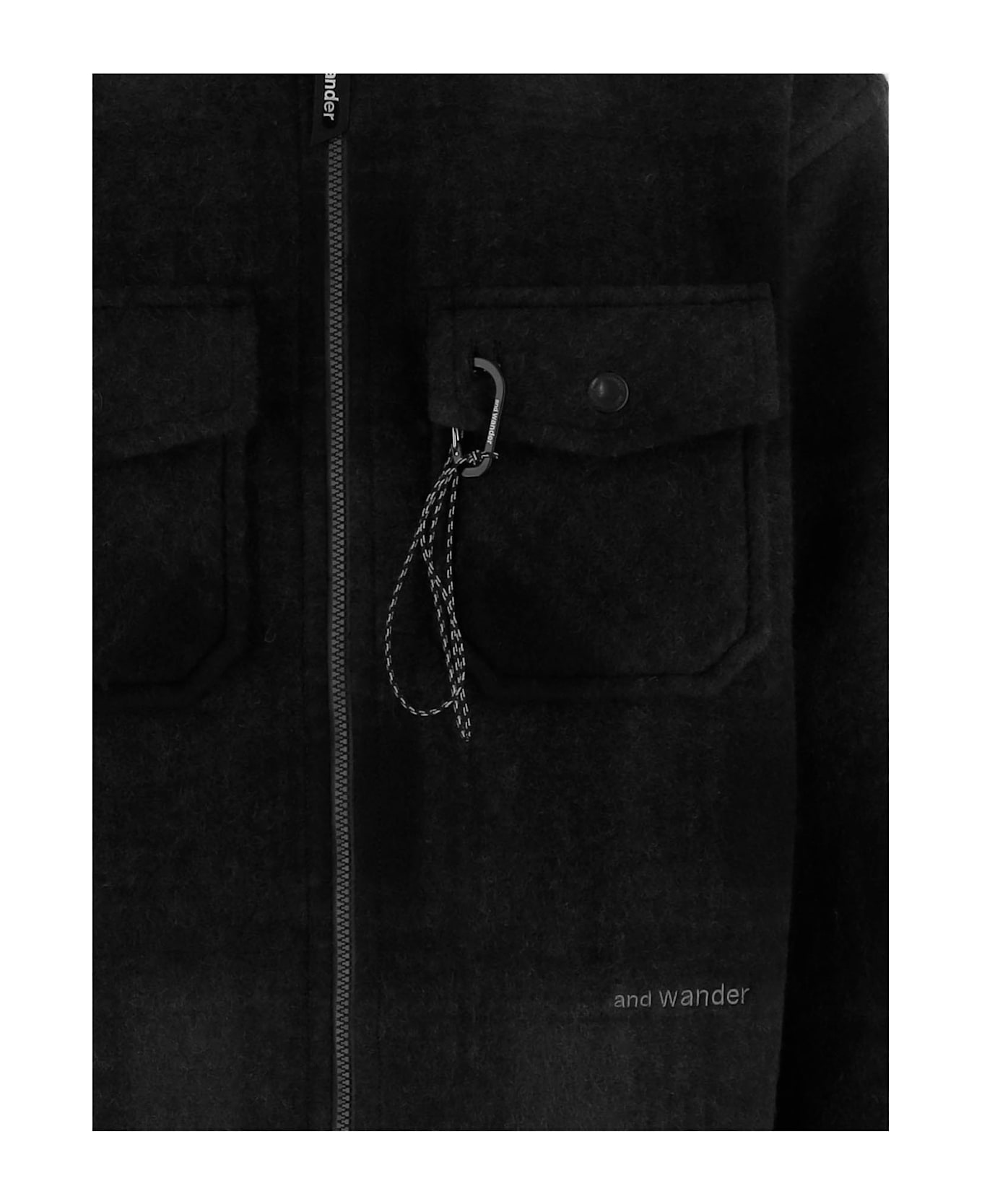 And Wander Checkered Wool Blend Jacket - Black