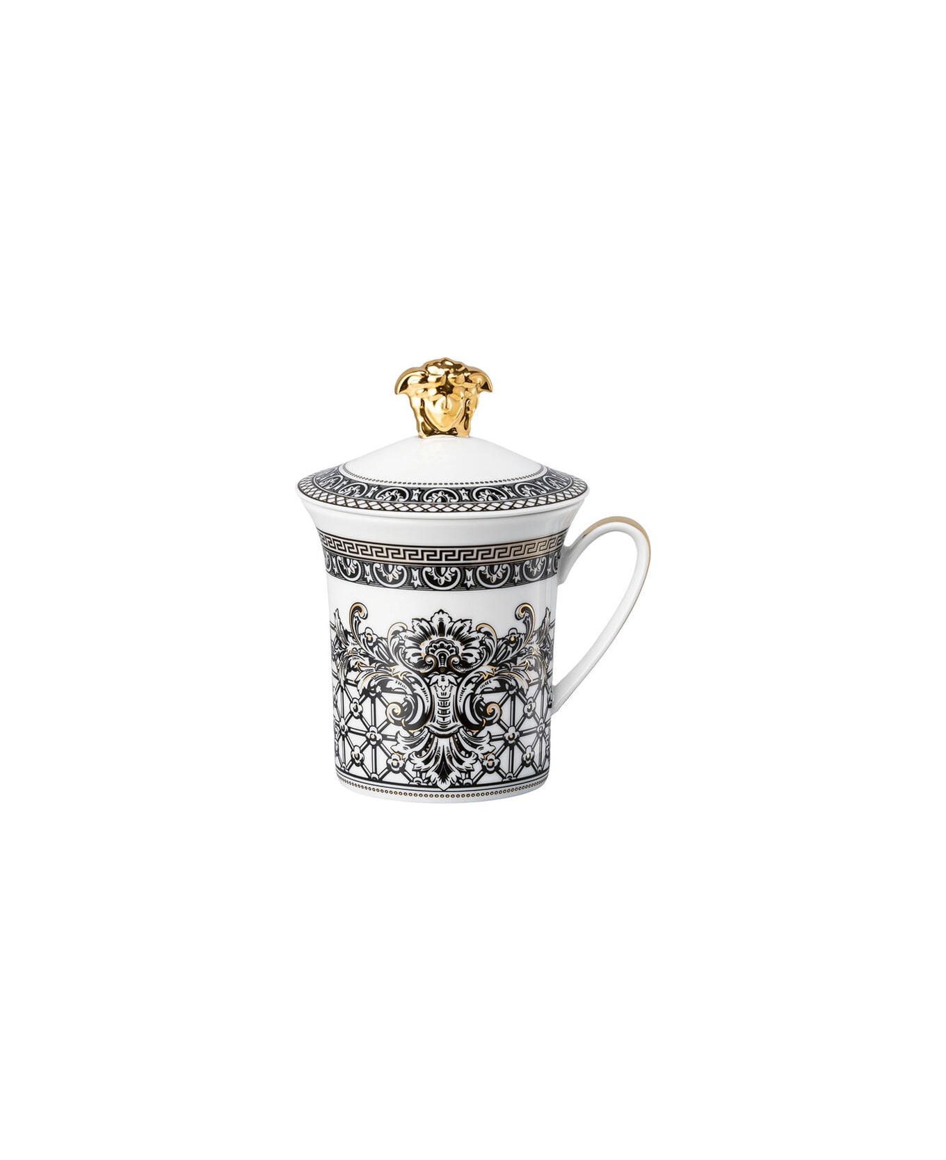 Versace Mug Con Coperchio Marqueterie - Bianco e Nero