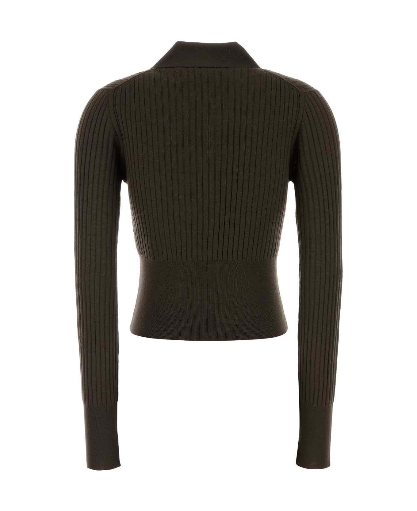 Fendi Mud Stretch Wool Polo Shirt - BROWN