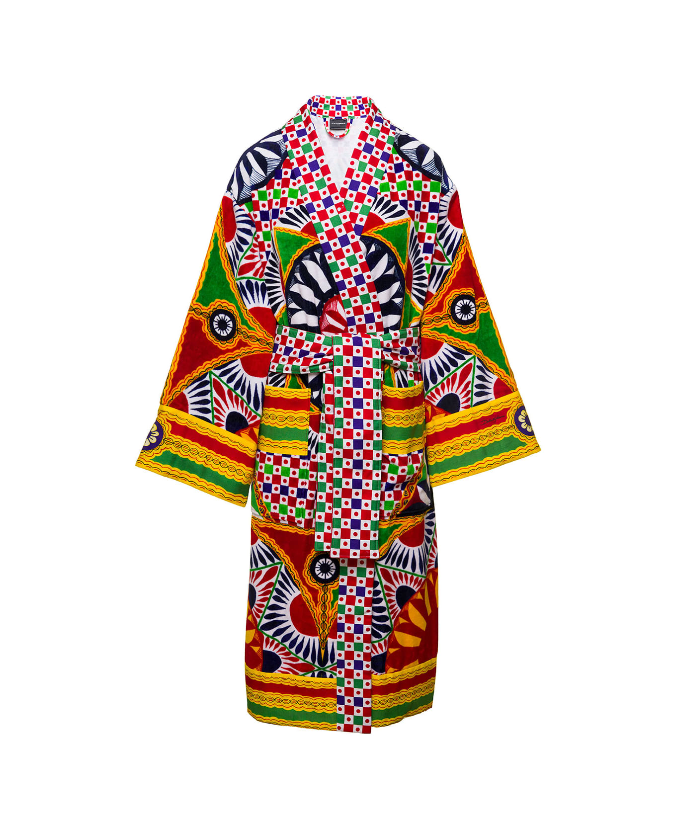 Dolce & Gabbana Multicolor Kimono Bathrobe With All-over Carretto Siciliano Print In Cotton Dolce & Gabbana - Multicolor