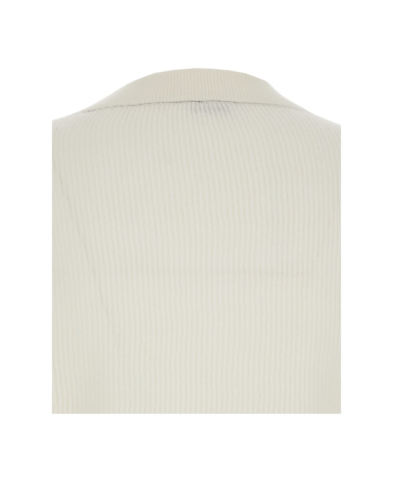 White Sweater With V-neck And Ribbed Design In Alpaca And Cotton Blend Woman