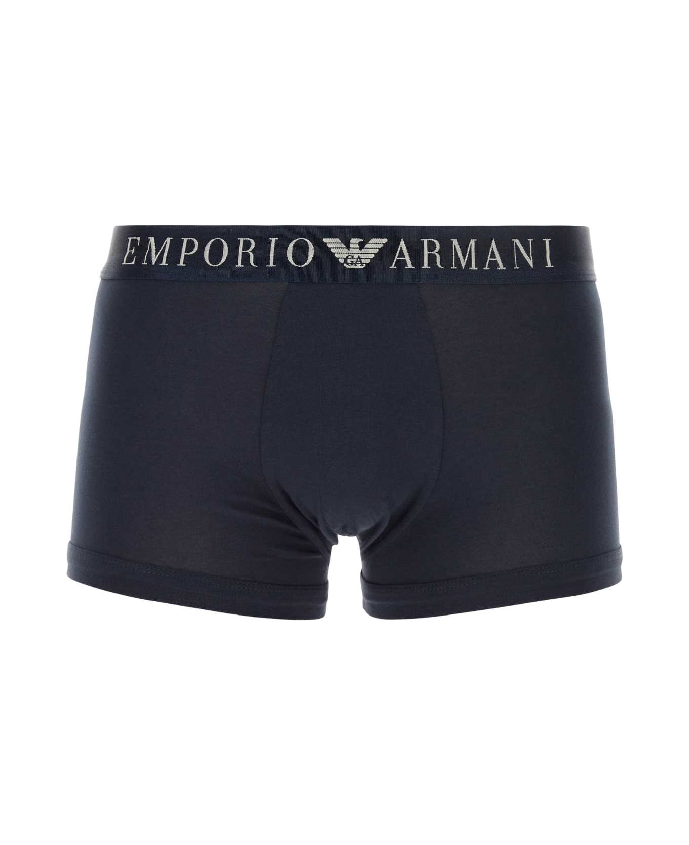 Emporio Armani Blue Stretch Cotton Boxer - 00135 ショーツ