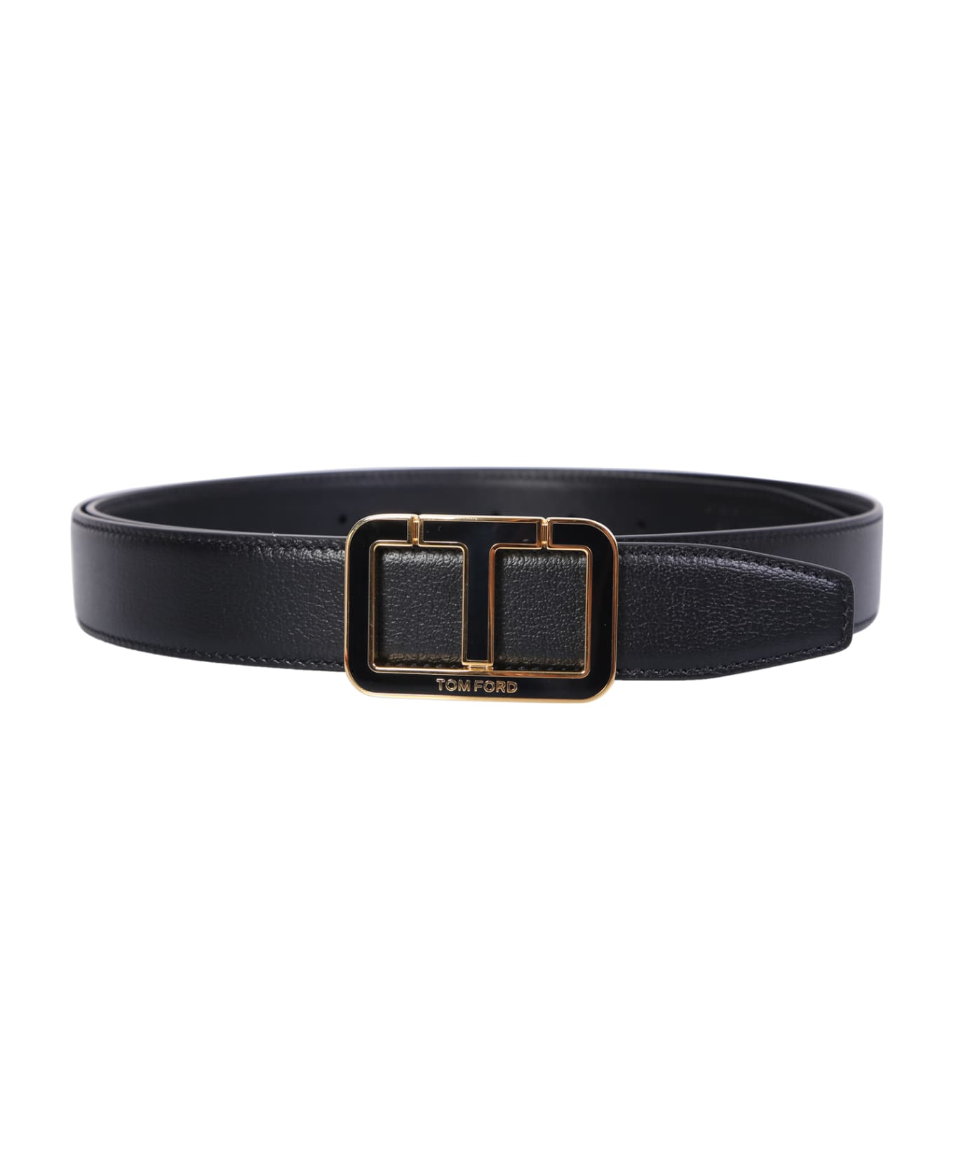 Tom Ford Black T Buckle Belt - Black