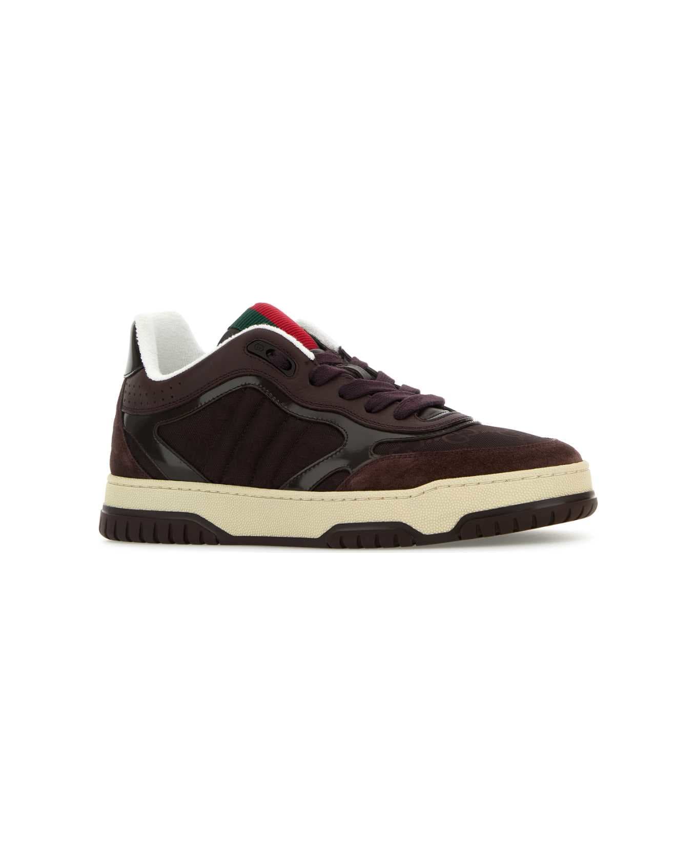Gucci Plum Leather And Gg Fabric Gucci Re-web Sneakers - Web