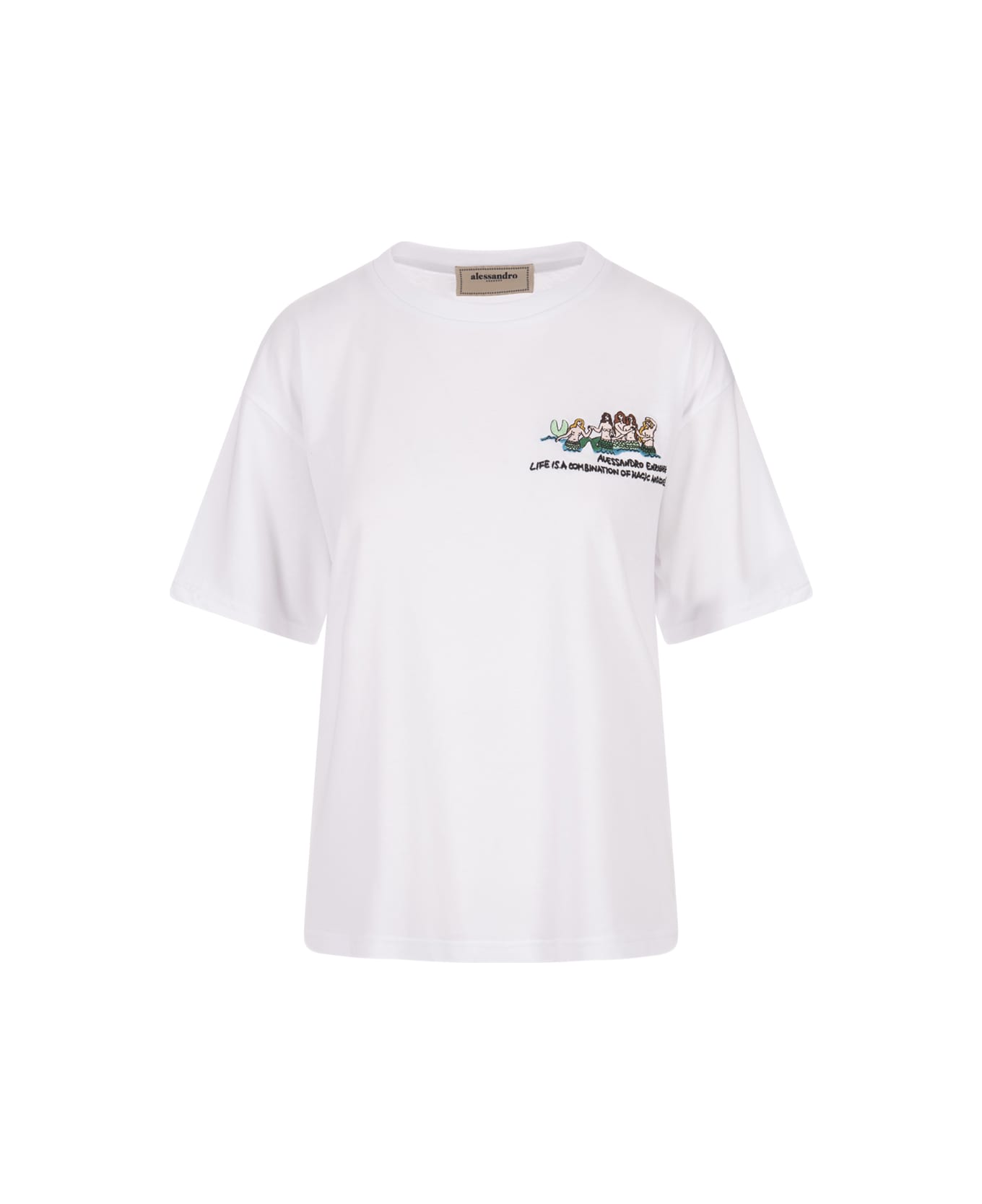 Alessandro Enriquez White T-shirt With Mermaid Embroidery - White
