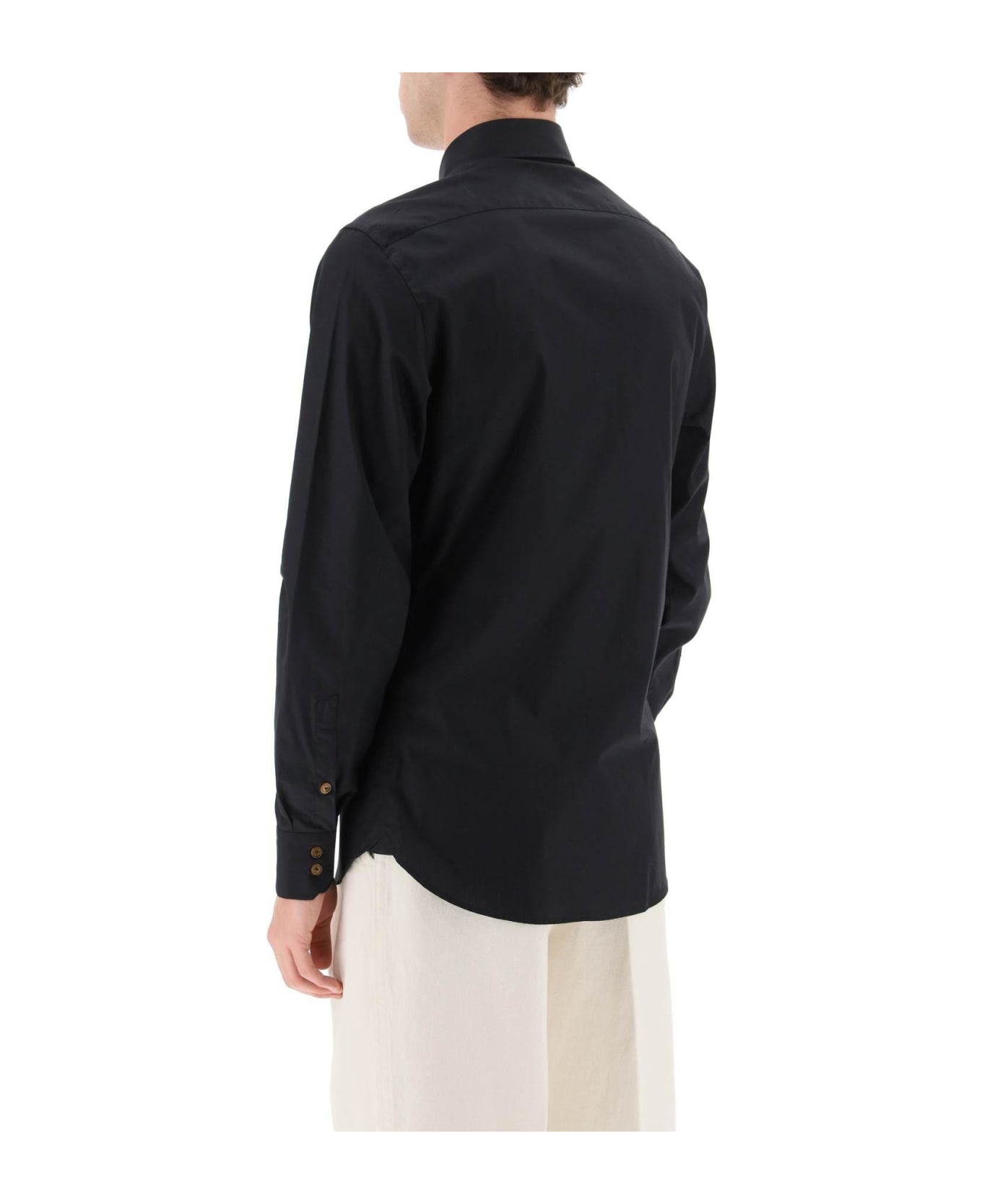 Vivienne Westwood Poplin Shirt With Orb Embroidery - Black
