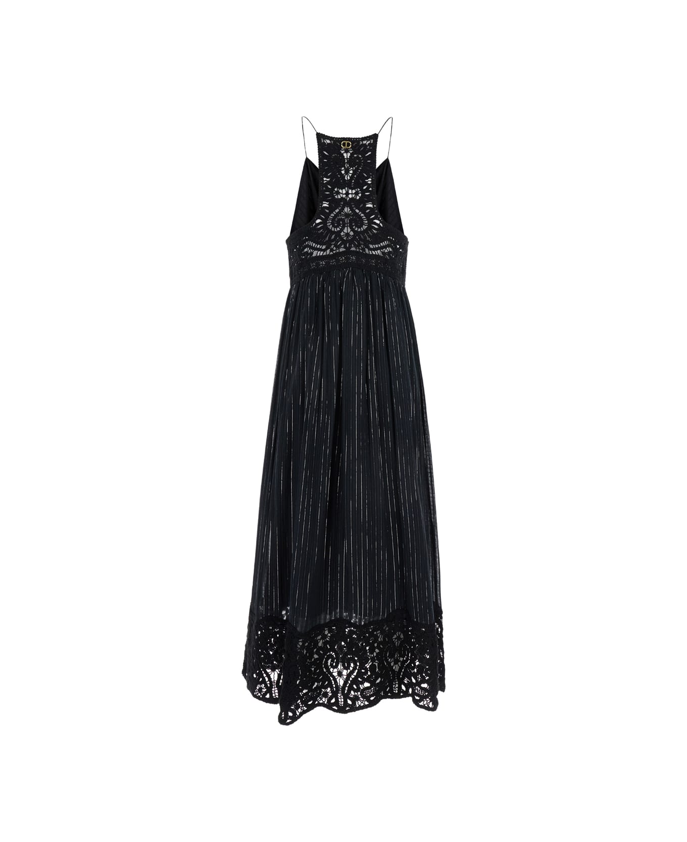 TwinSet Black Long Dress With Embroidered Motifs In Cotton Blend Woman - Black