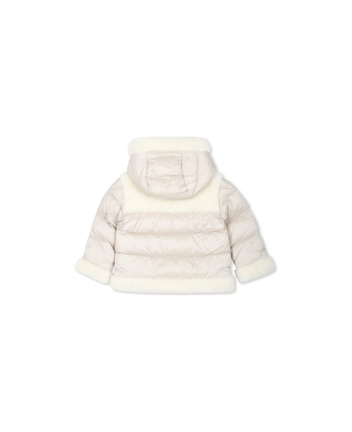 Moncler Ivory Down Jacket For Baby Girl With Logo - Ivory