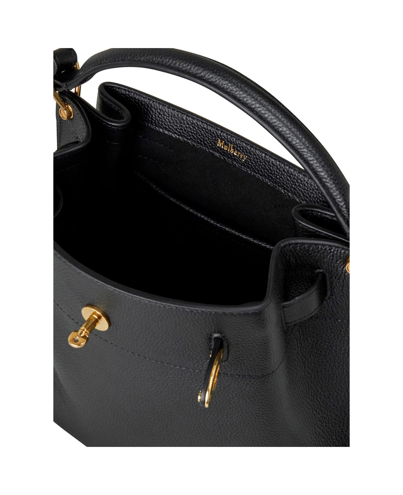 Mulberry 
small Islington
 Black Bucket Bag With Twist Lock Closure In Hammered Leather Woman - Black