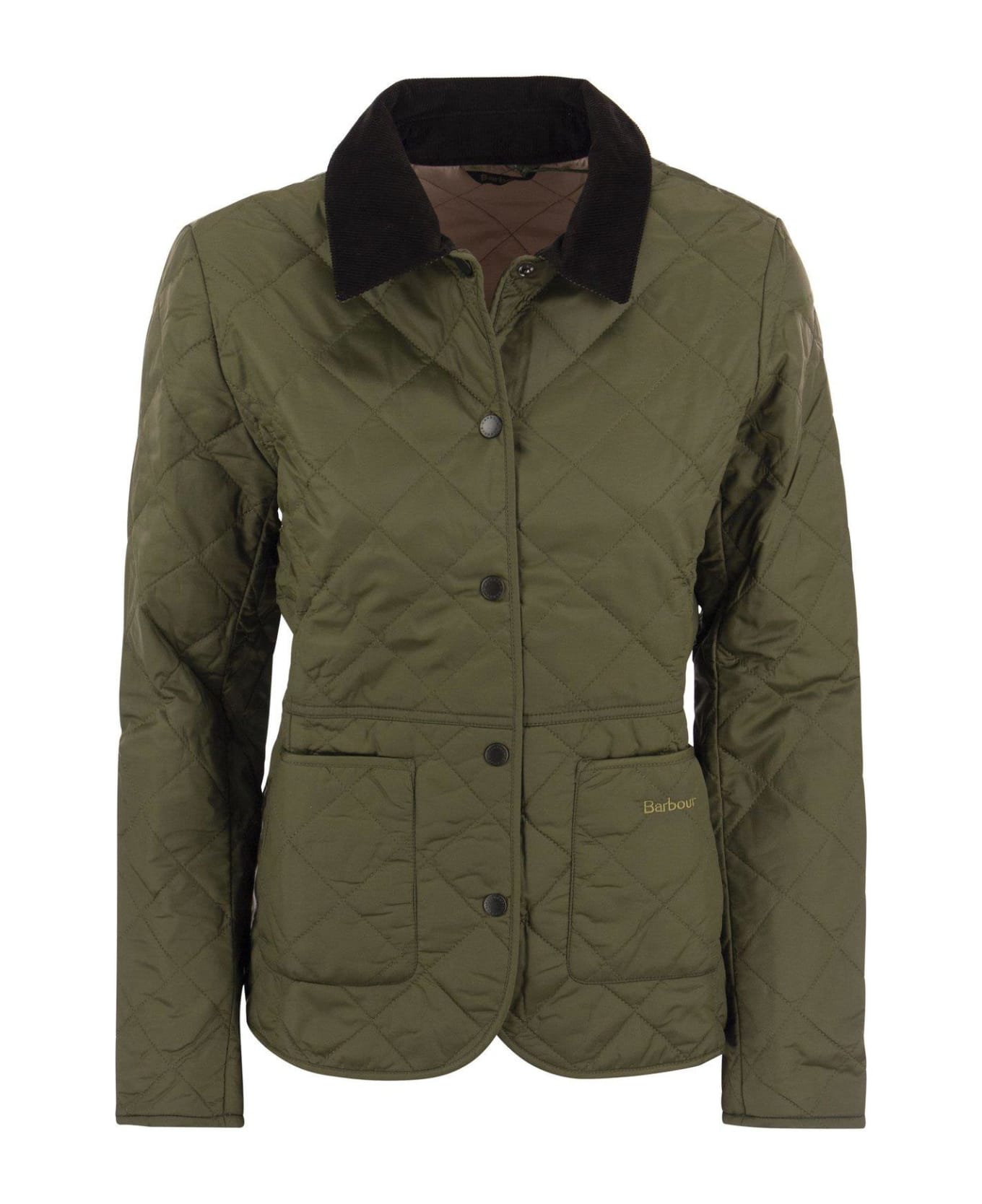 Barbour Deveron Quilted Buttoned Jacket - Olive/pale Pink ダウンジャケット