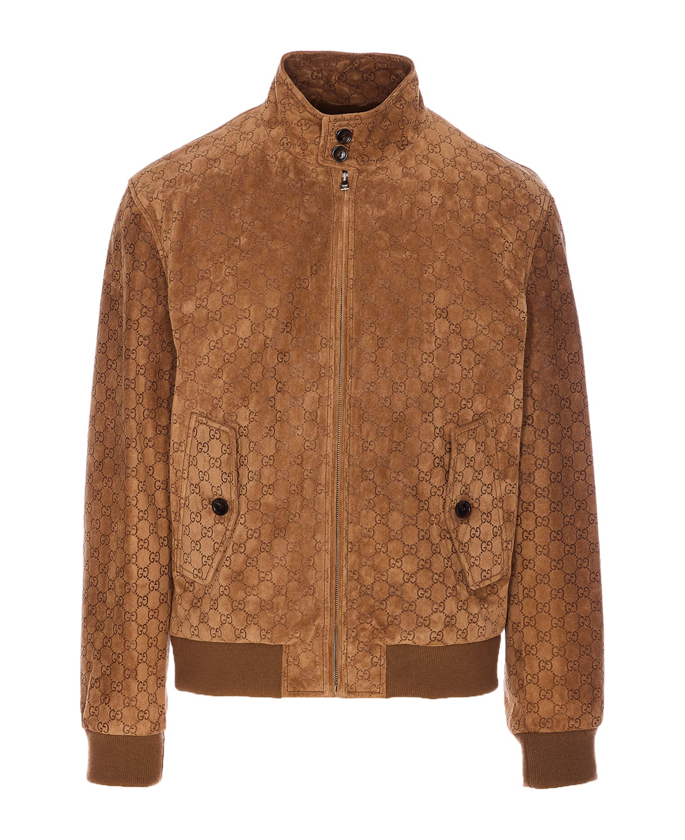 Gucci Embossed Gg Suede Bomber Jacket - Brown