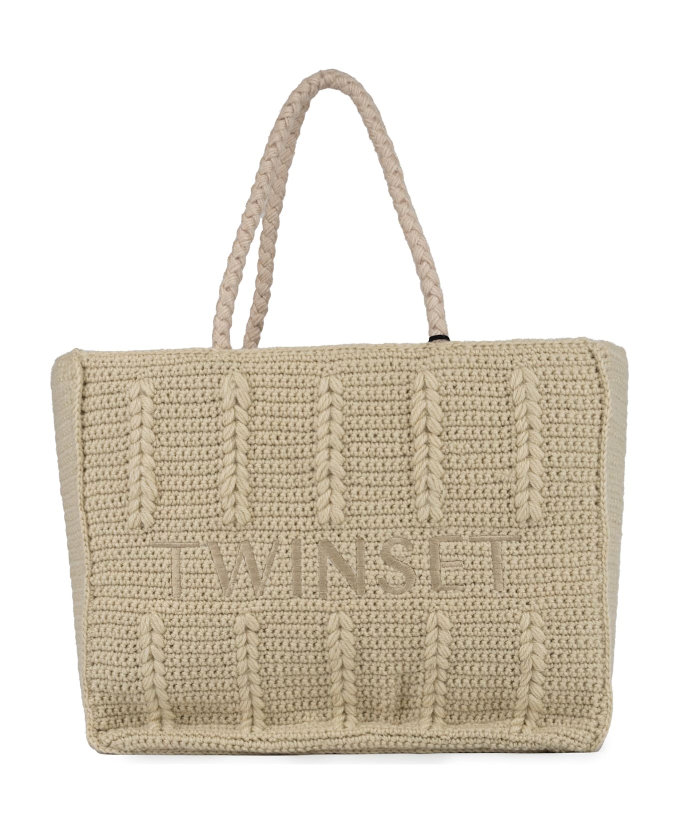 TwinSet "bohemienne" Tricot Shopper Bag - White cream